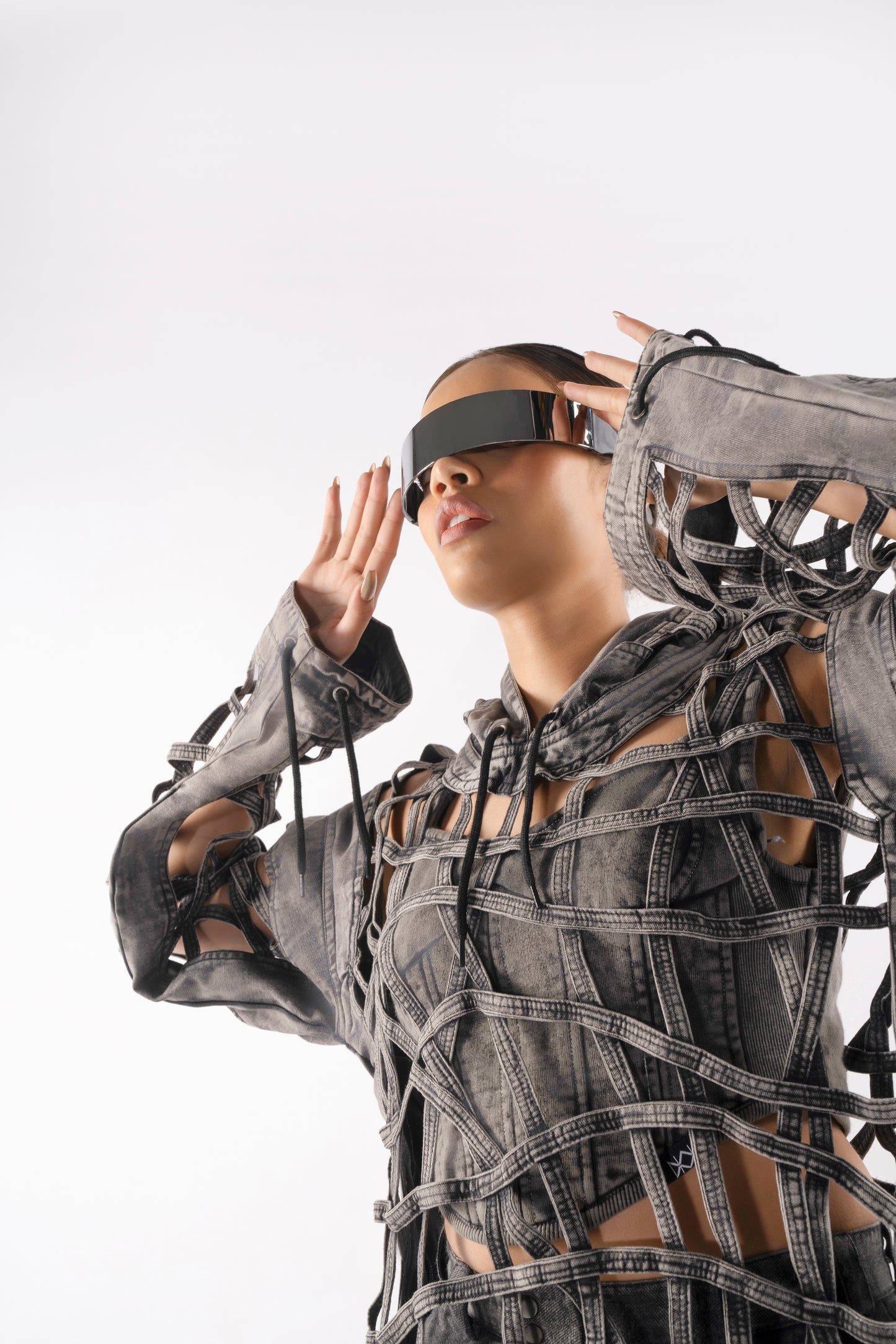 Grey Cage Denim Hoodie