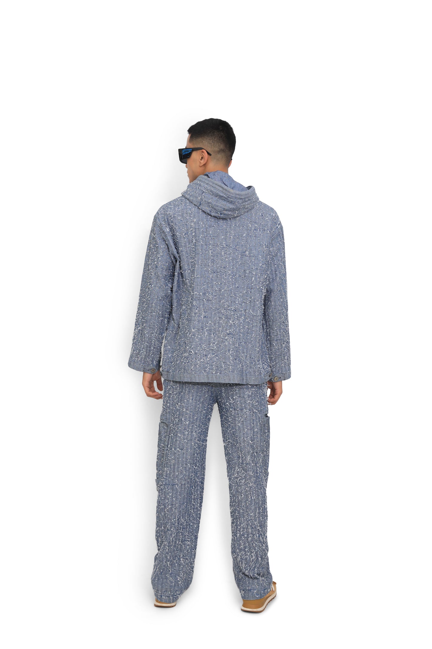 Blue Denim Hand Textured Cargo Pants