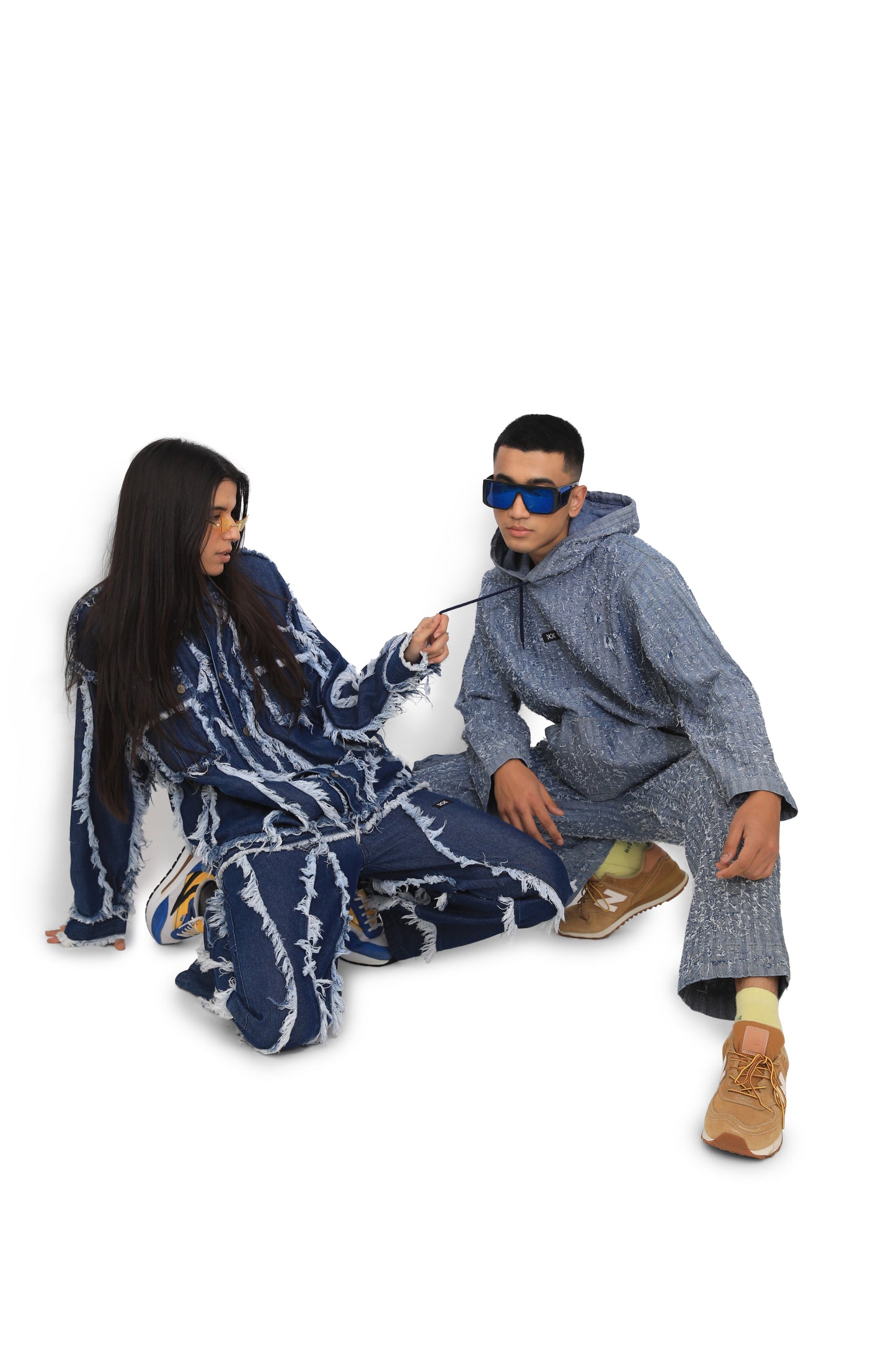 Blue Denim Hand Textured Hoodie