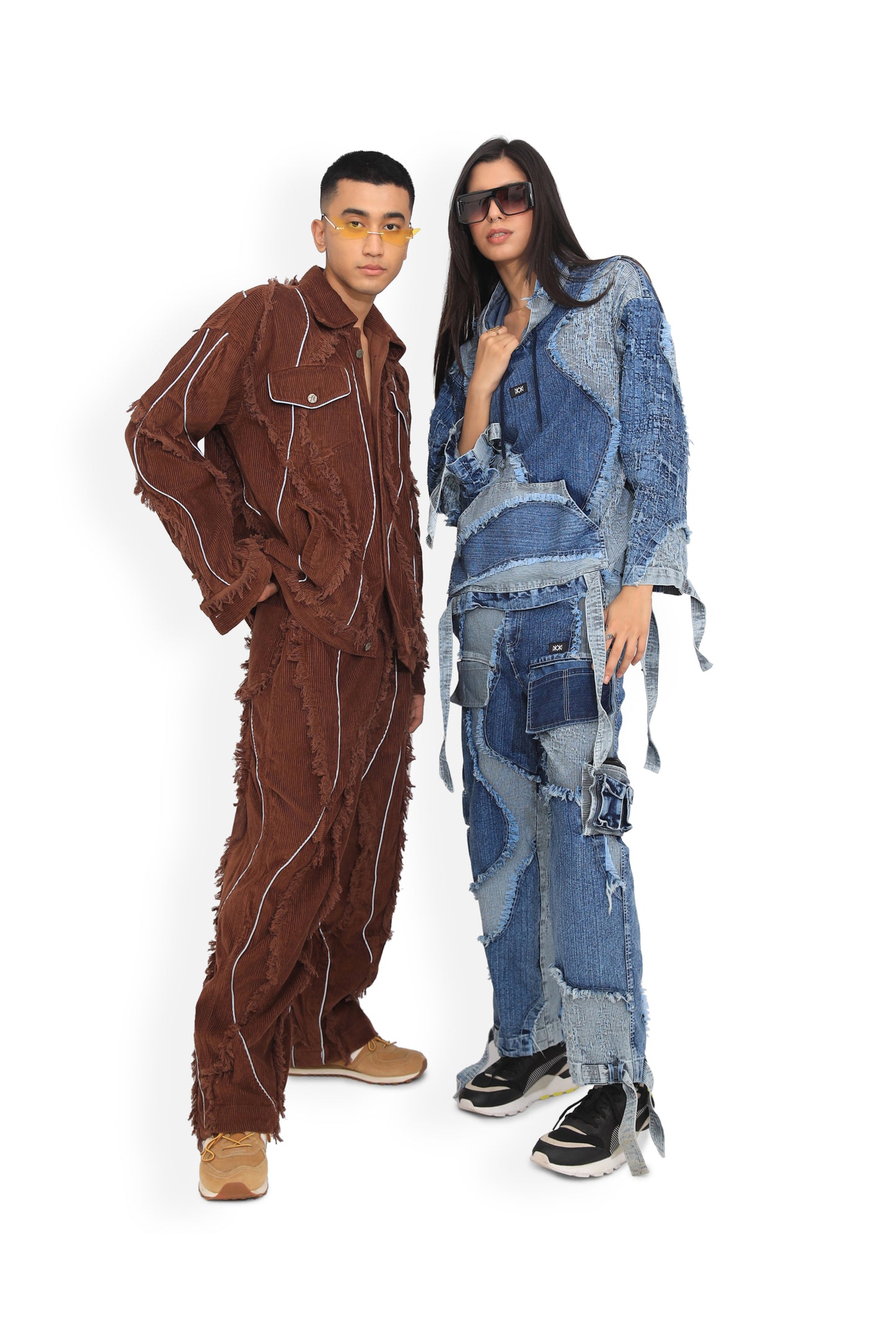 Blue Panel Distressed Cargo Pants