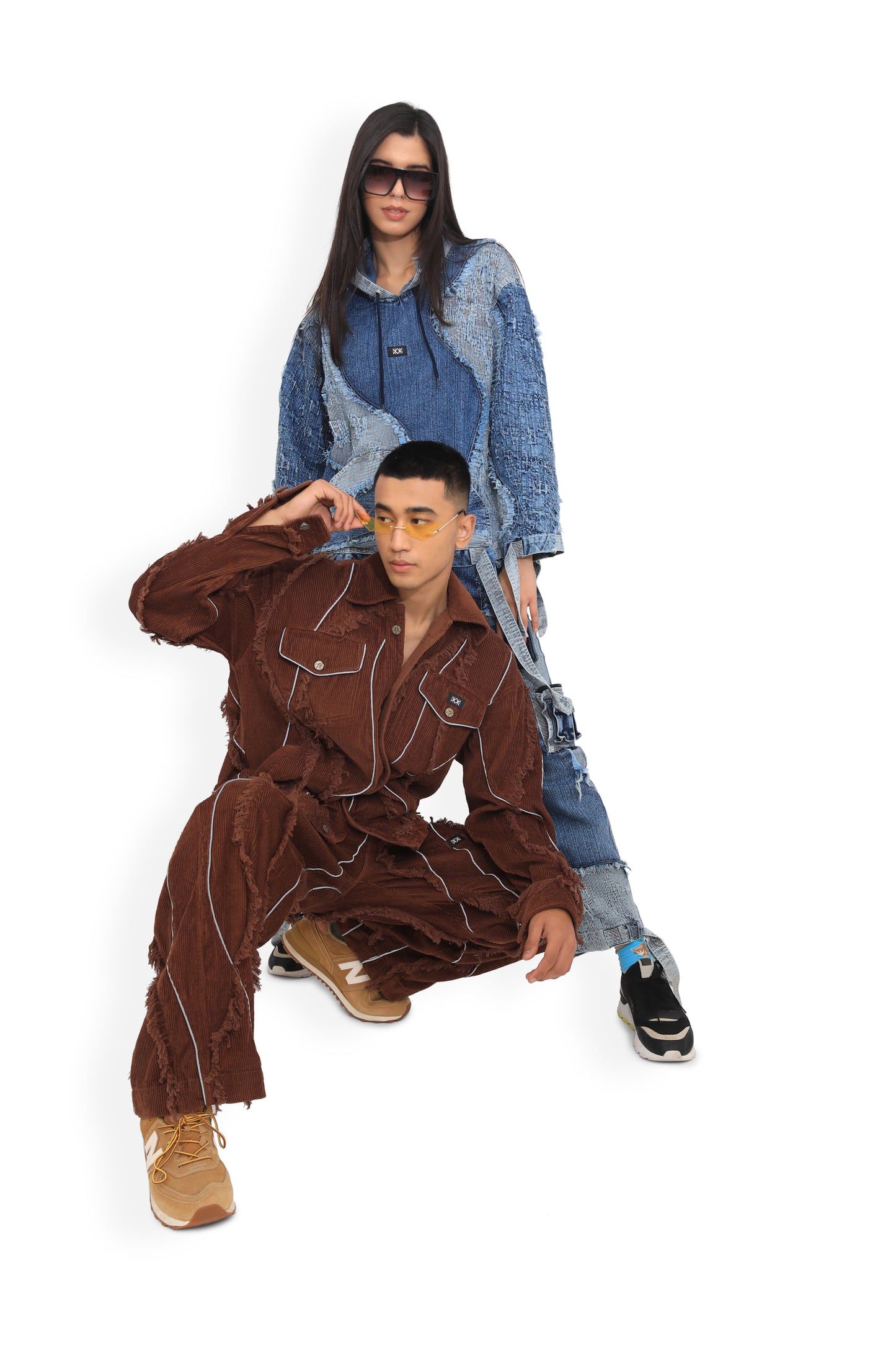Blue Panel Distressed Cargo Pants