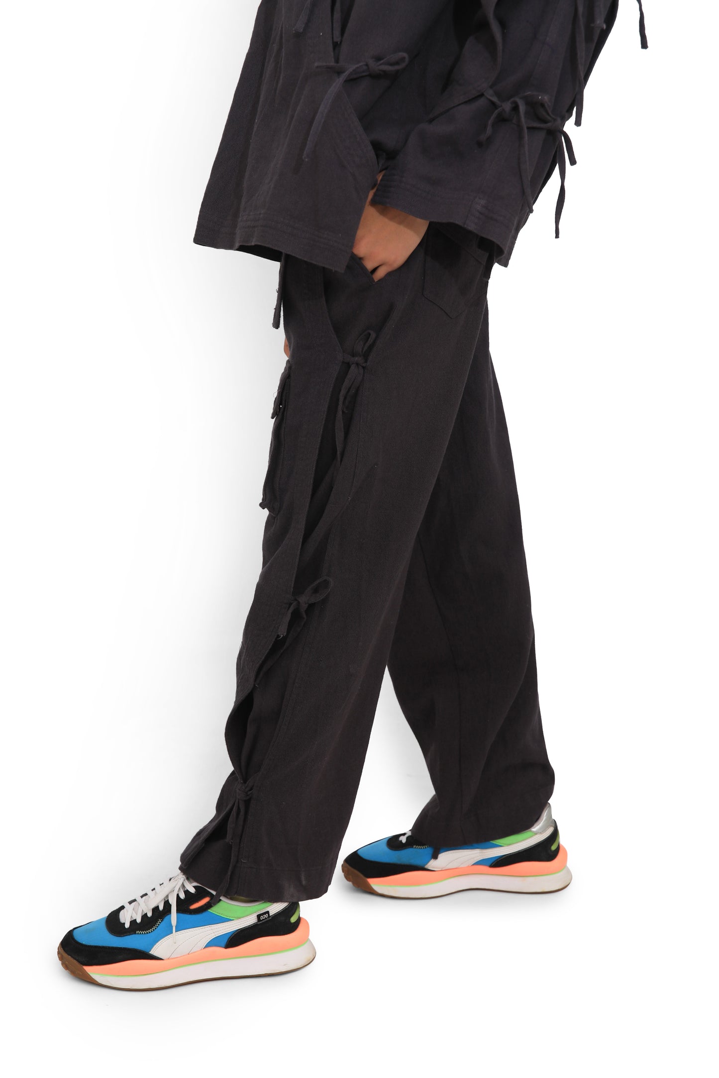 Grey Denim Wrap Track Pants
