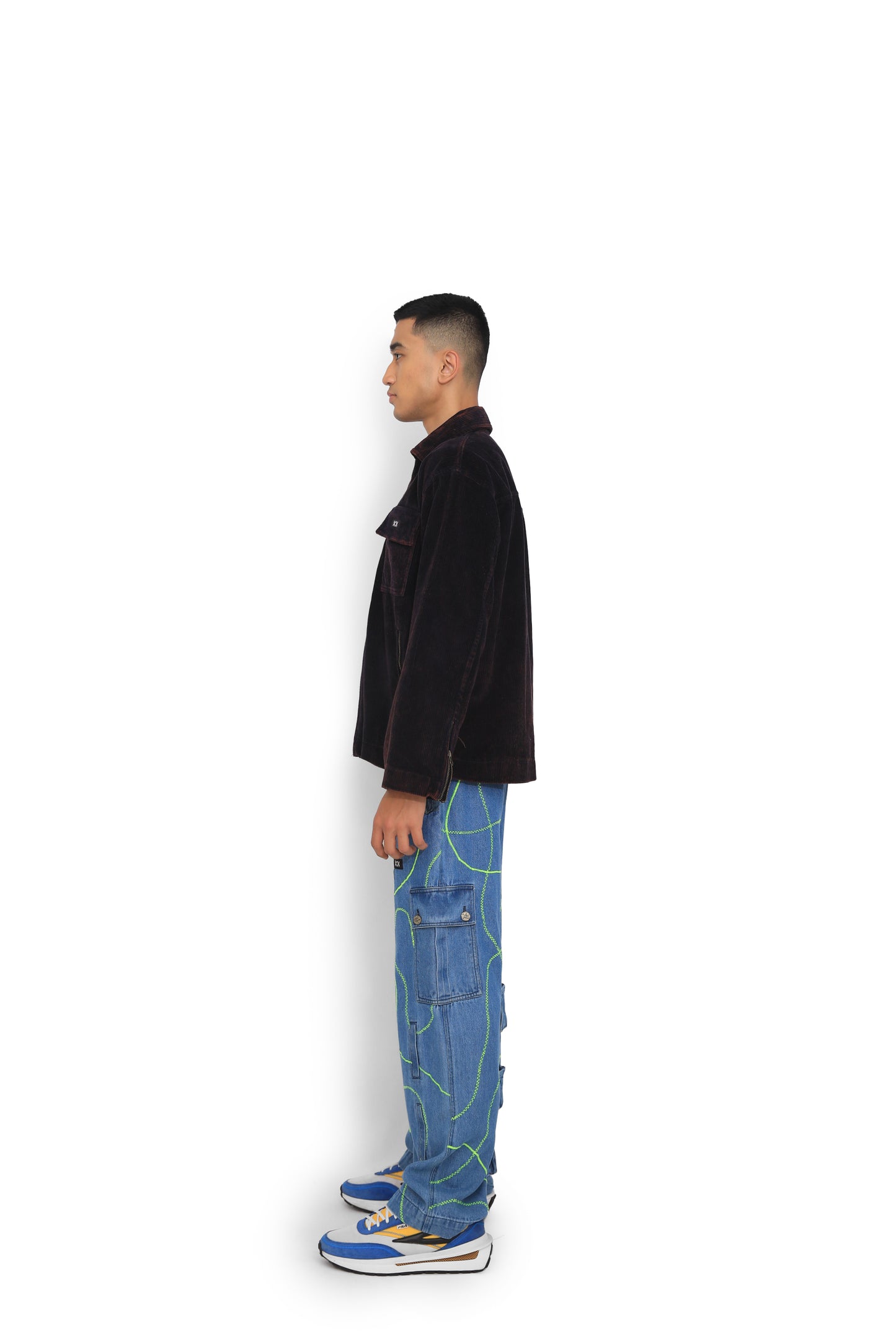 Blue Embroidered Street Map Cargo Pants