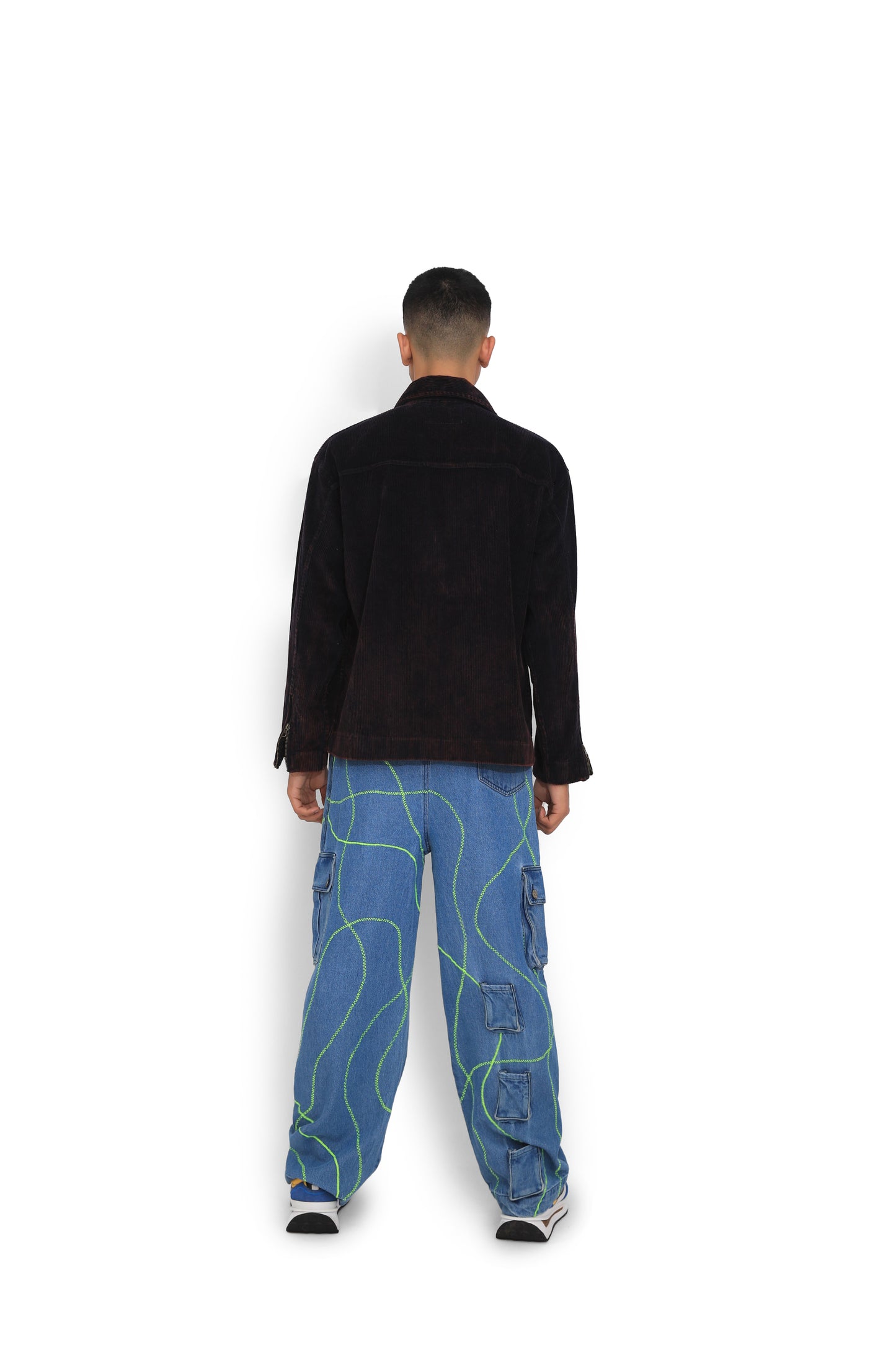 Blue Embroidered Street Map Cargo Pants