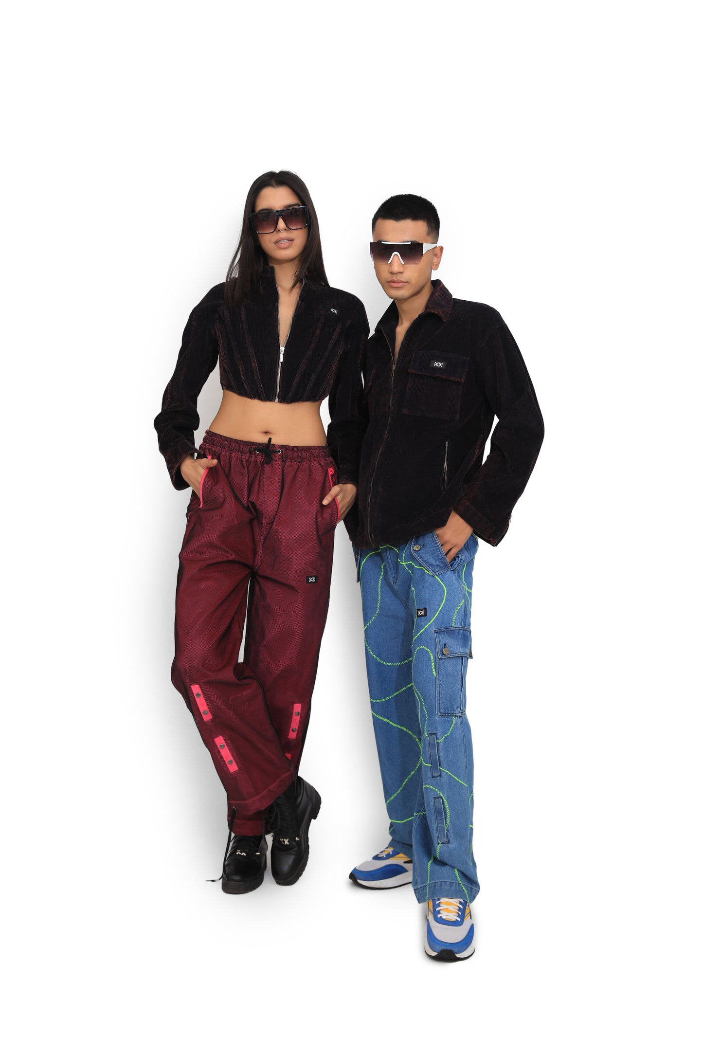 Blue Embroidered Street Map Cargo Pants