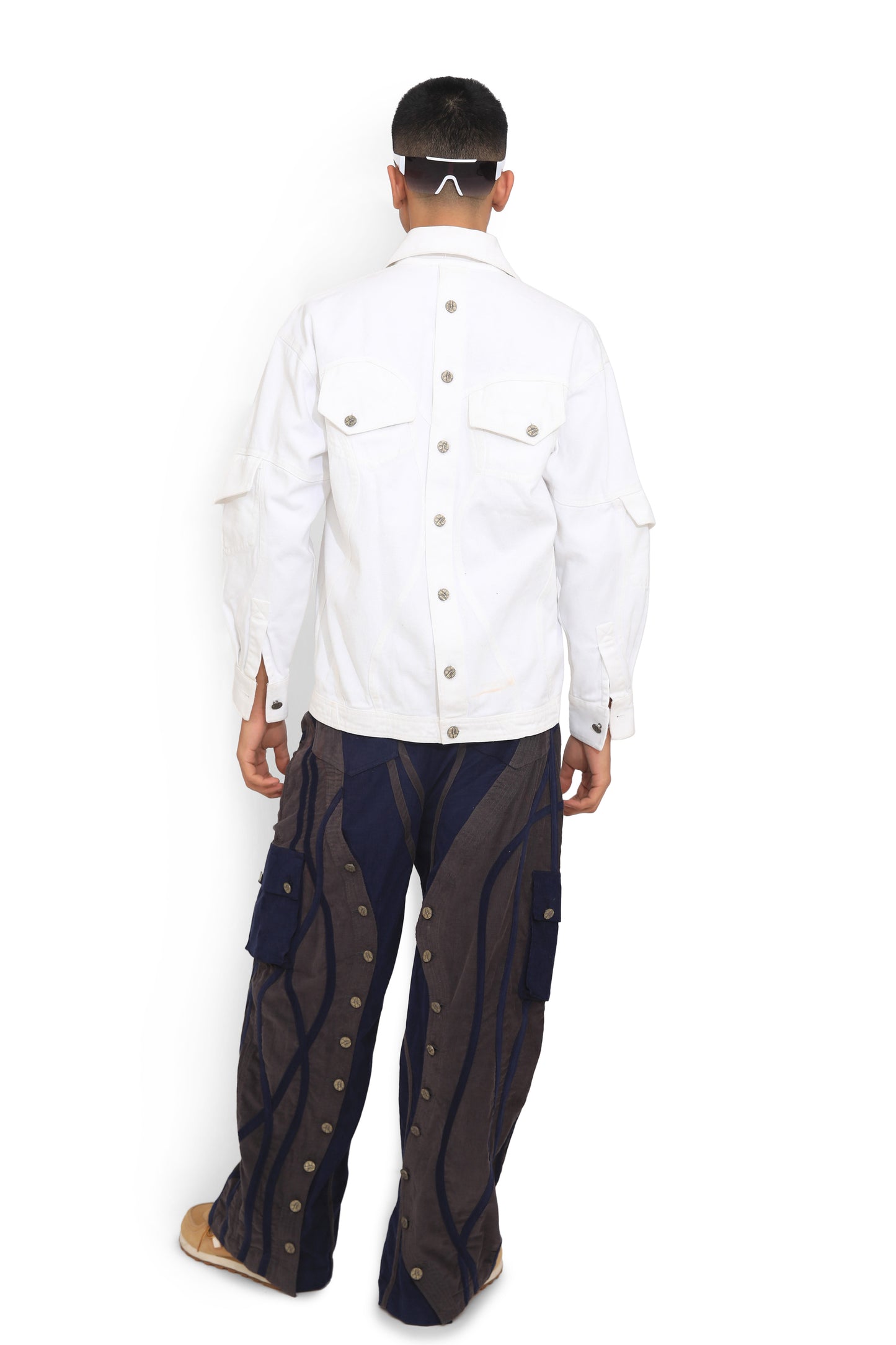 Grey & Blue Contrast Overlap Track Pants