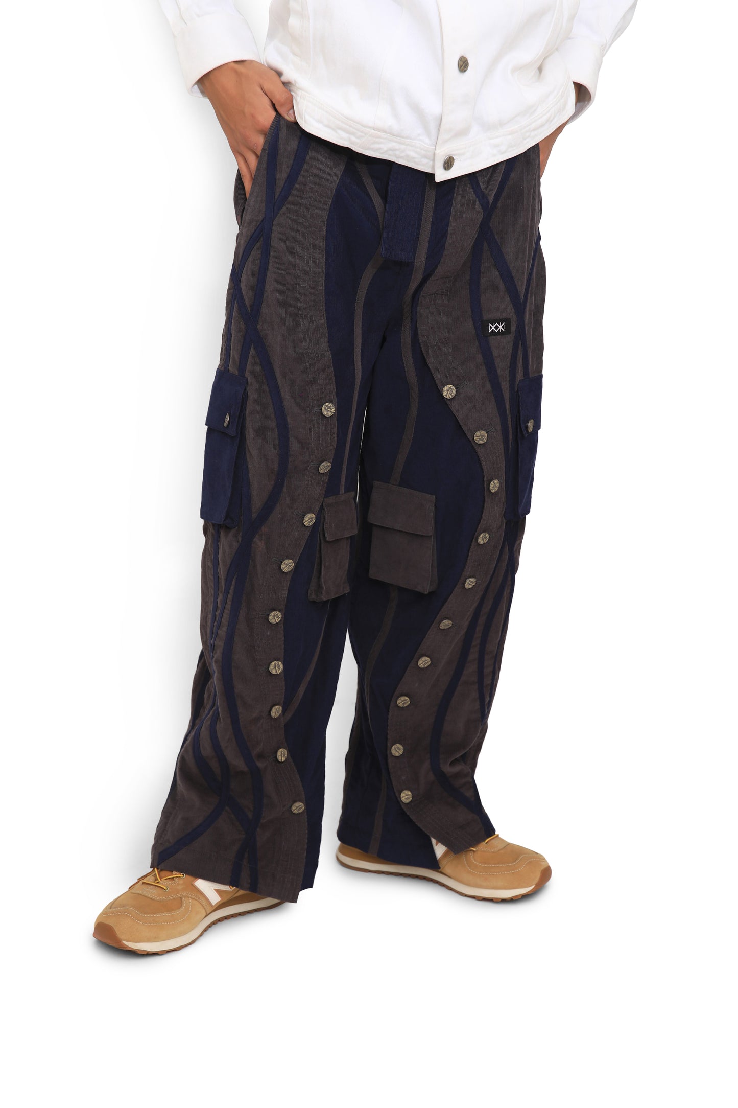 Grey & Blue Contrast Overlap Track Pants