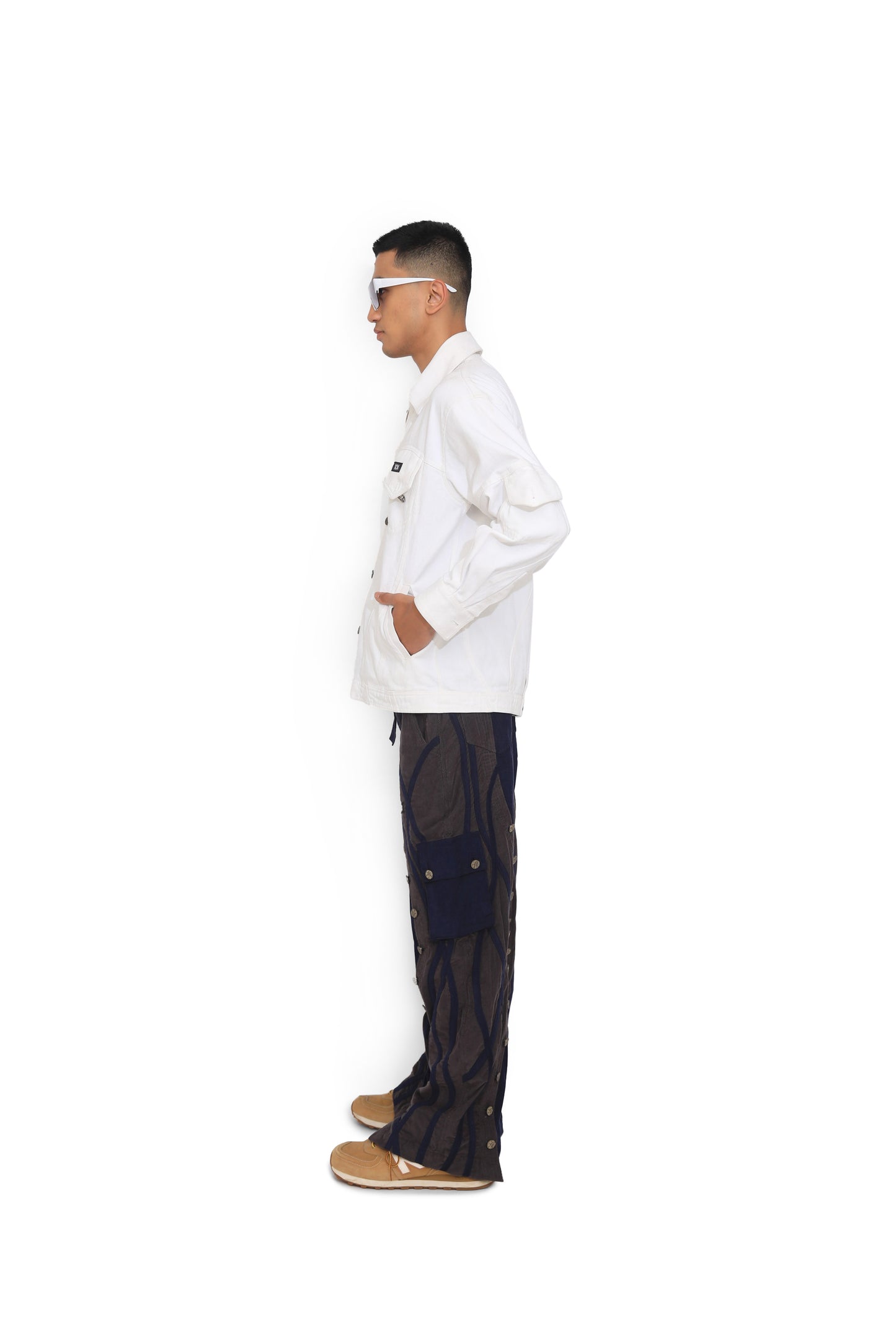 Grey & Blue Contrast Overlap Track Pants