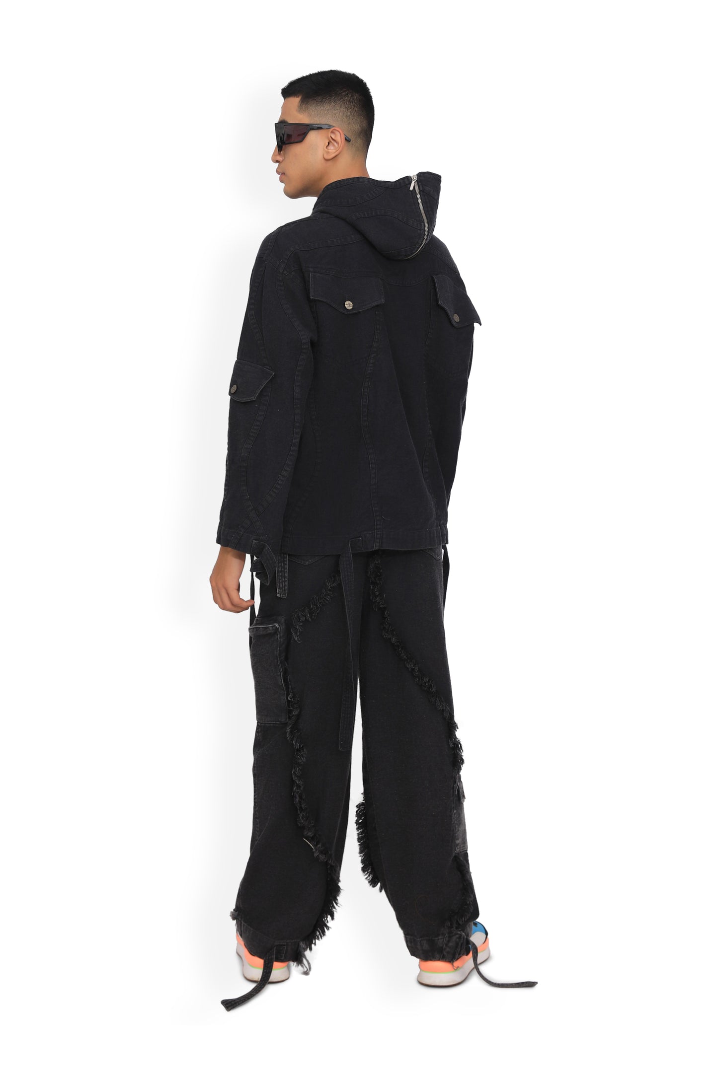 Grey Utility Denim Cargo Pants