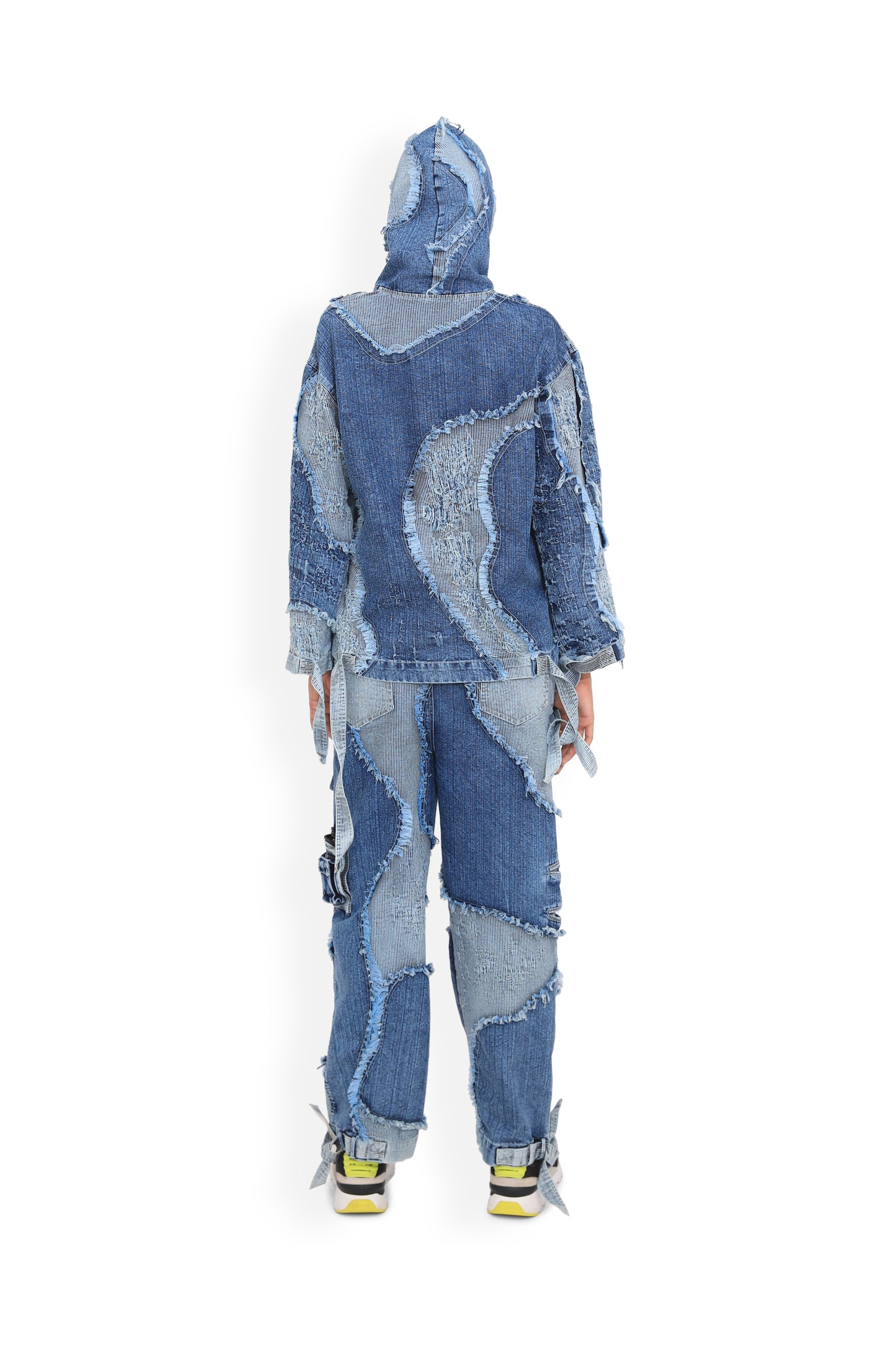 Blue Panel Distressed Cargo Pants