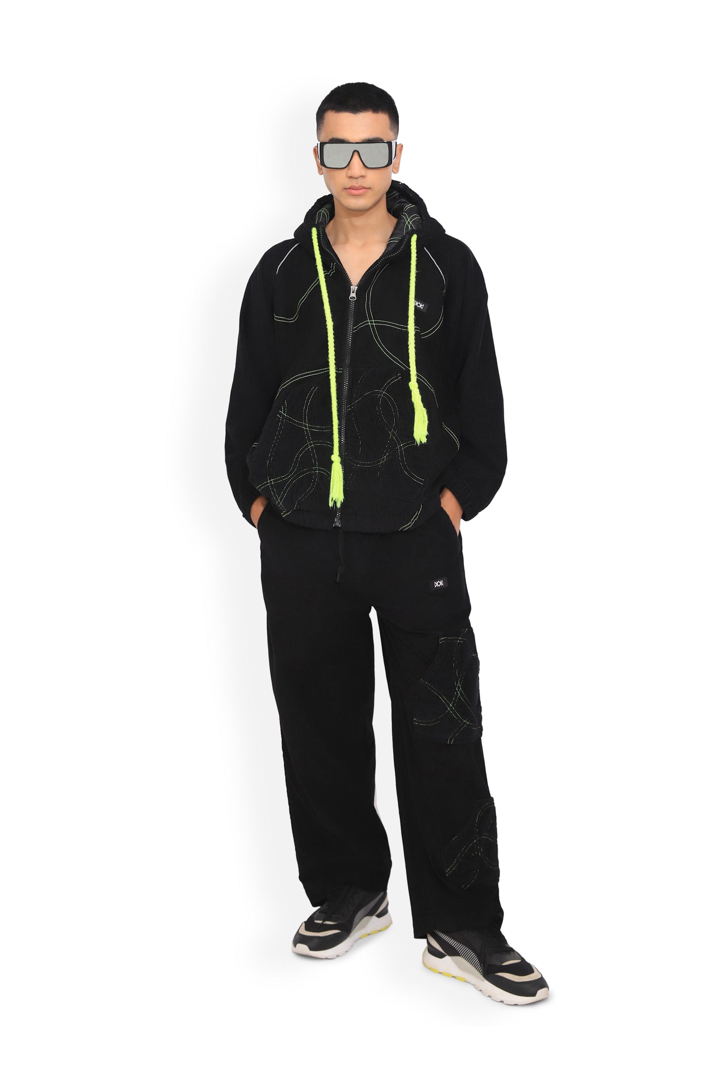 Black Quilted Details Track Pant
