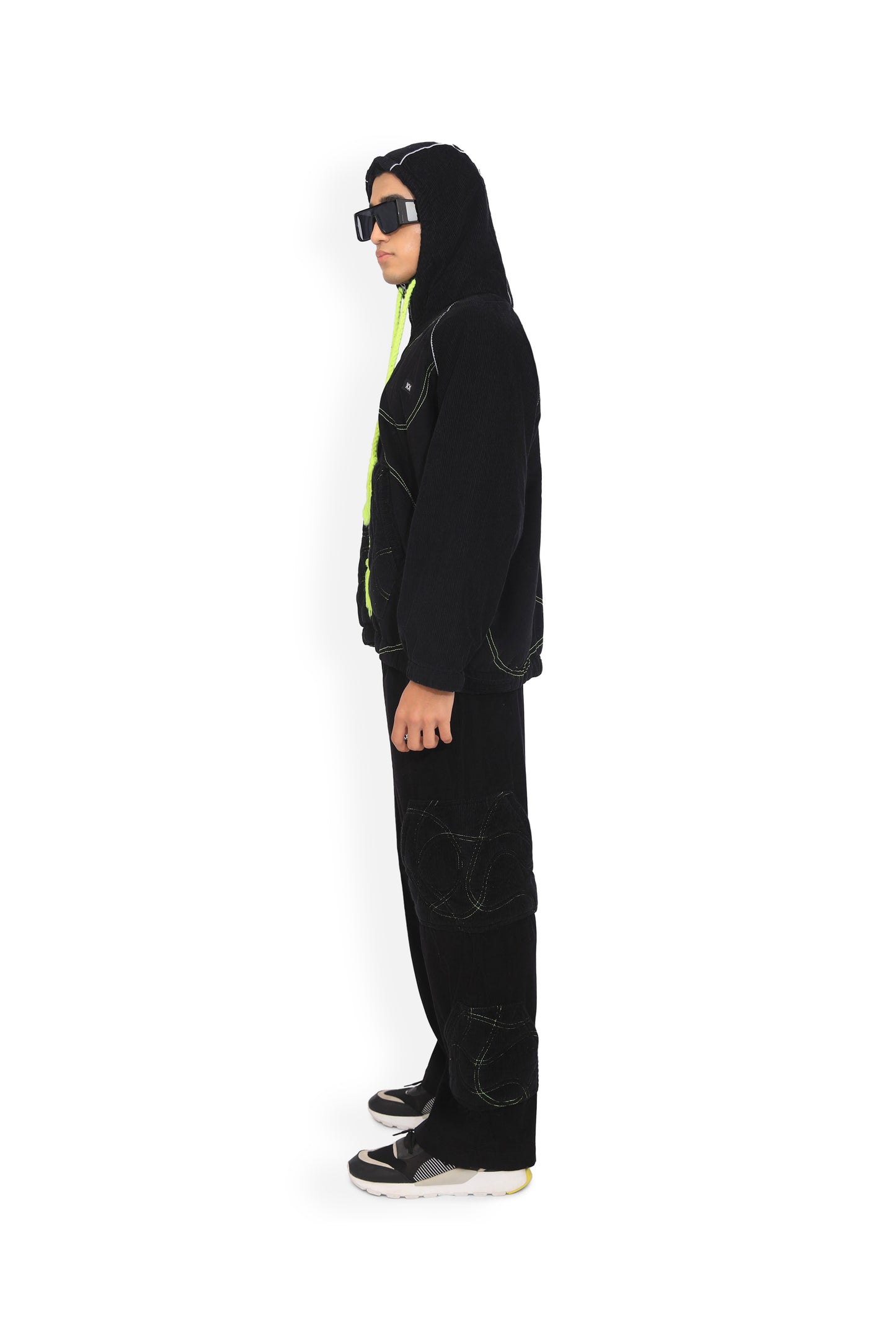 Black Quilted Details Track Pant