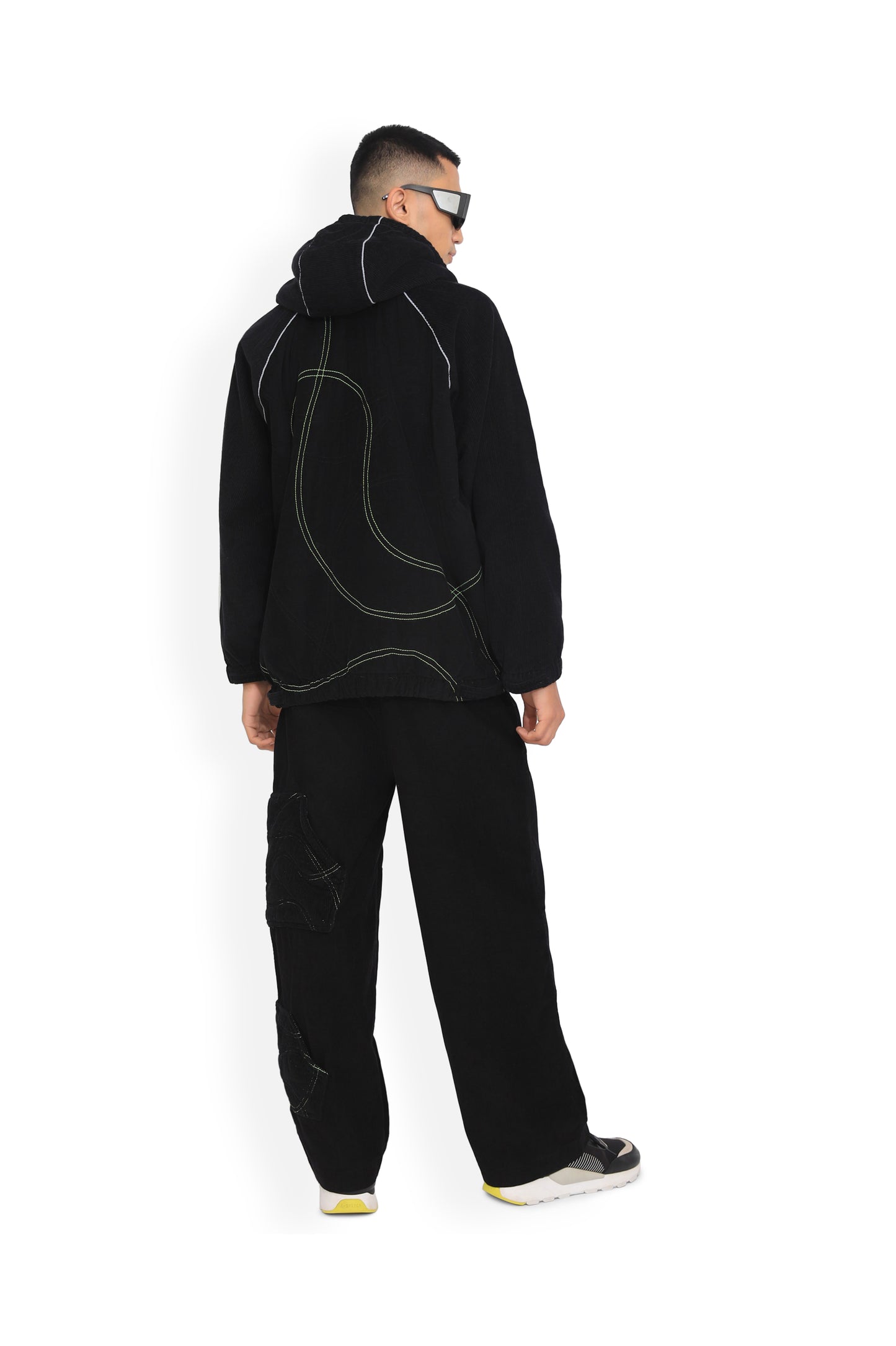 Black Quilted Details Track Pant