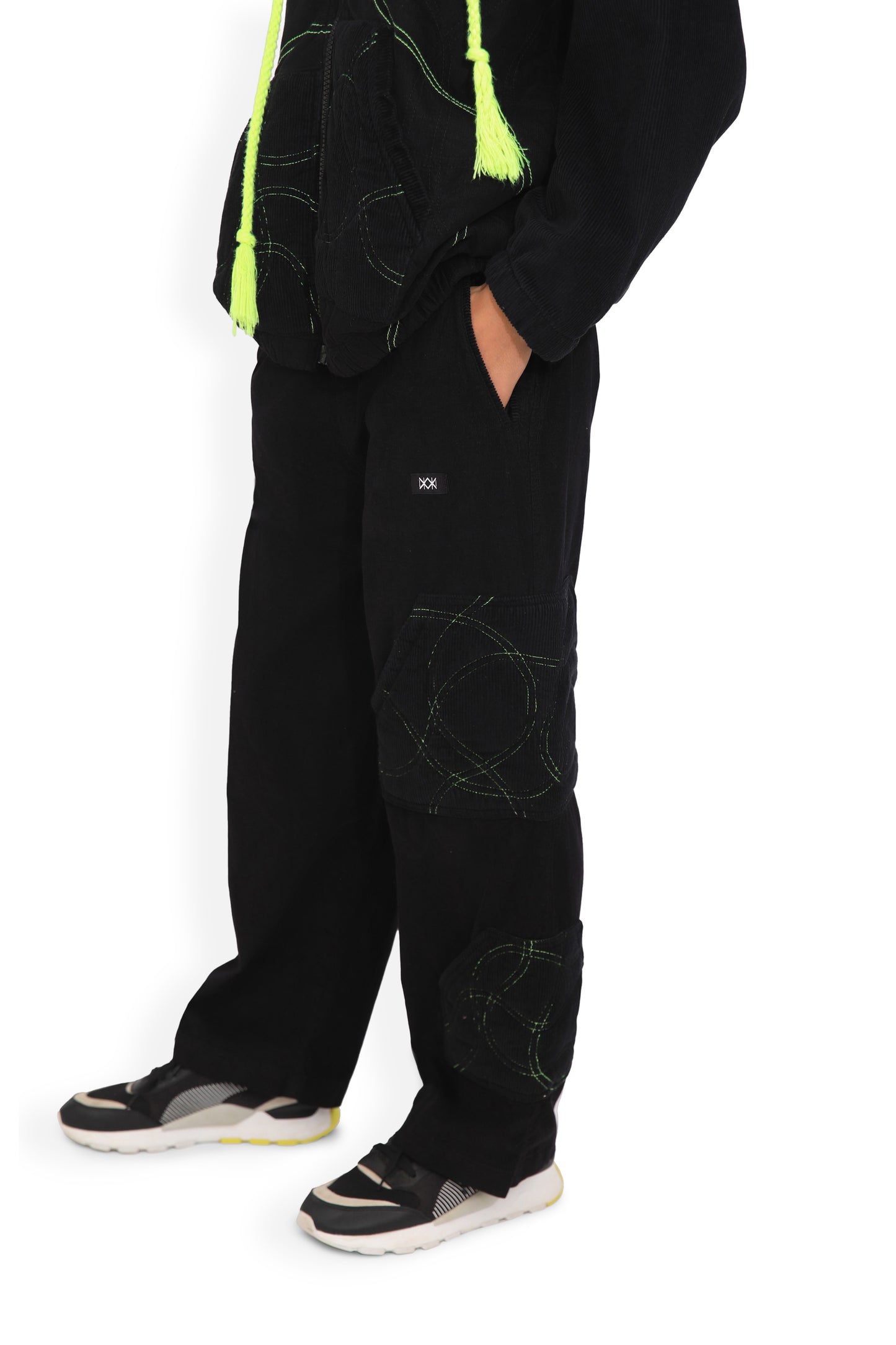 Black Quilted Details Track Pant
