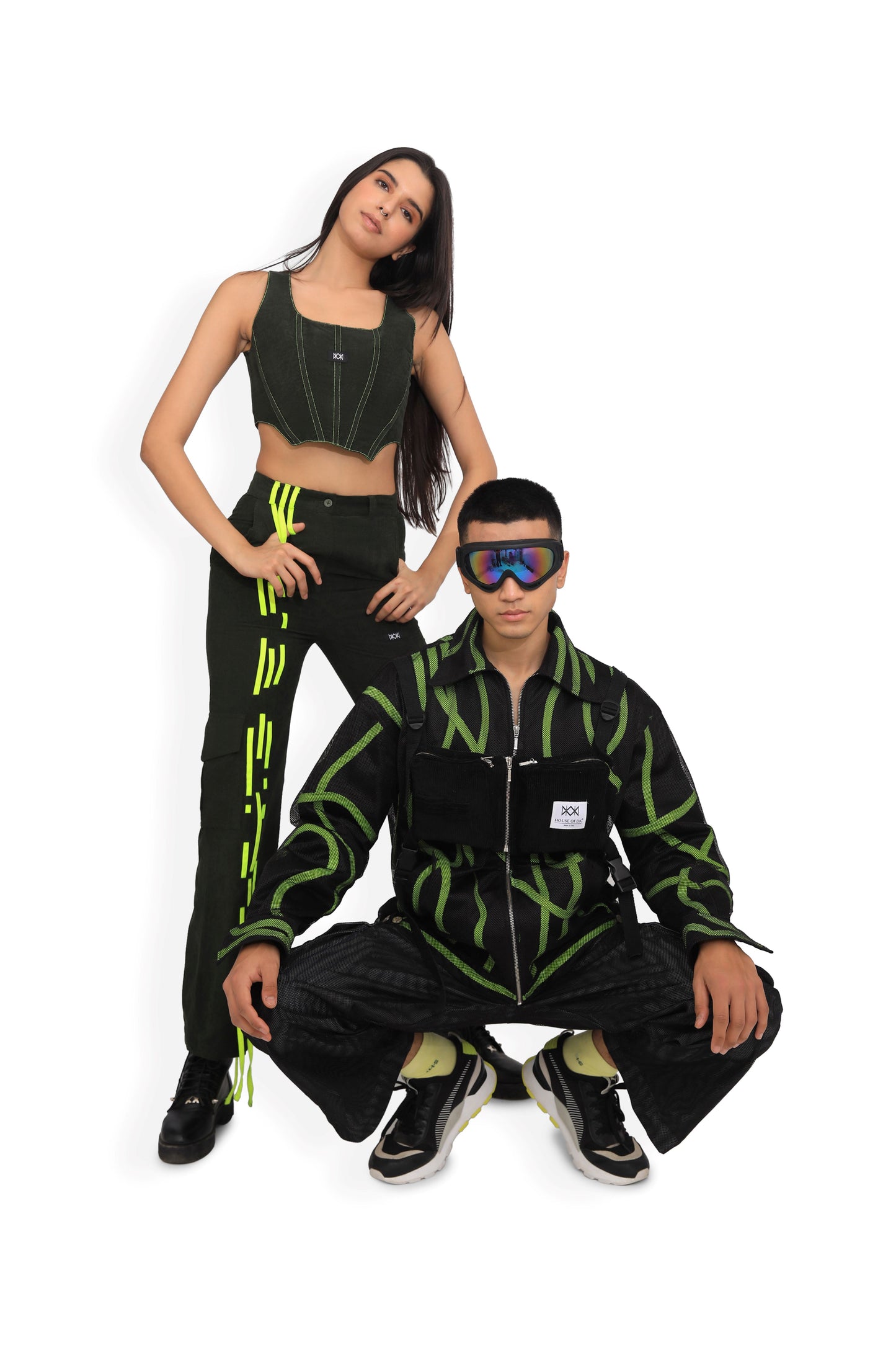 Bottle Green Sleeveless Corset Top & Weave Track Pants Set