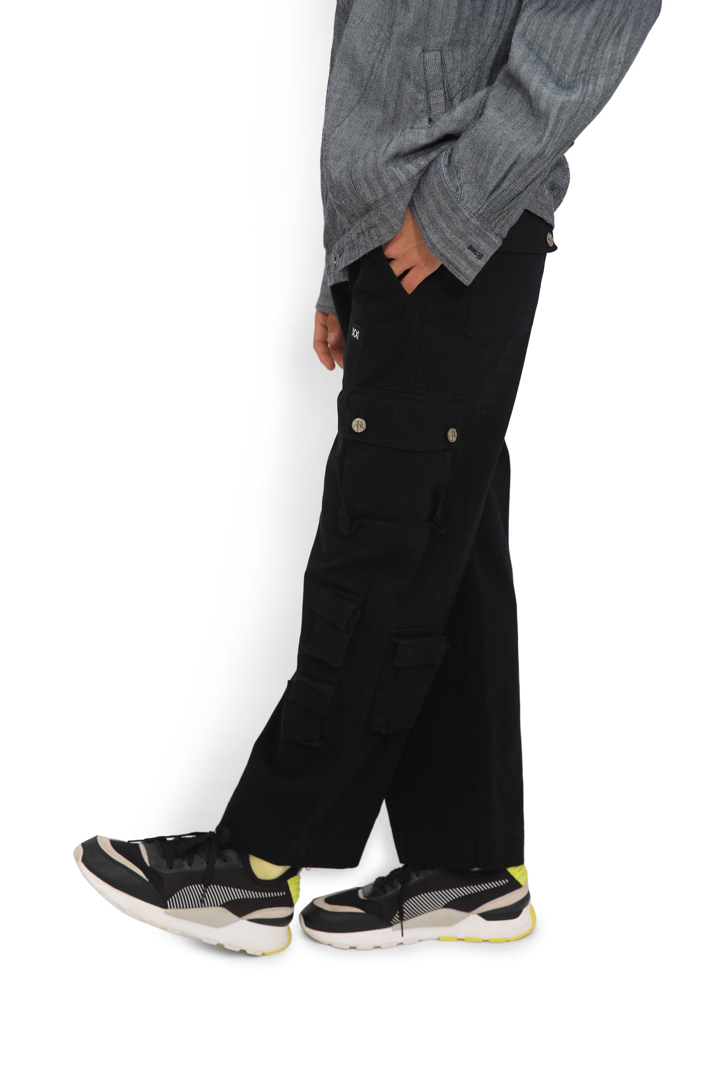 Black Denim Cargo Pants