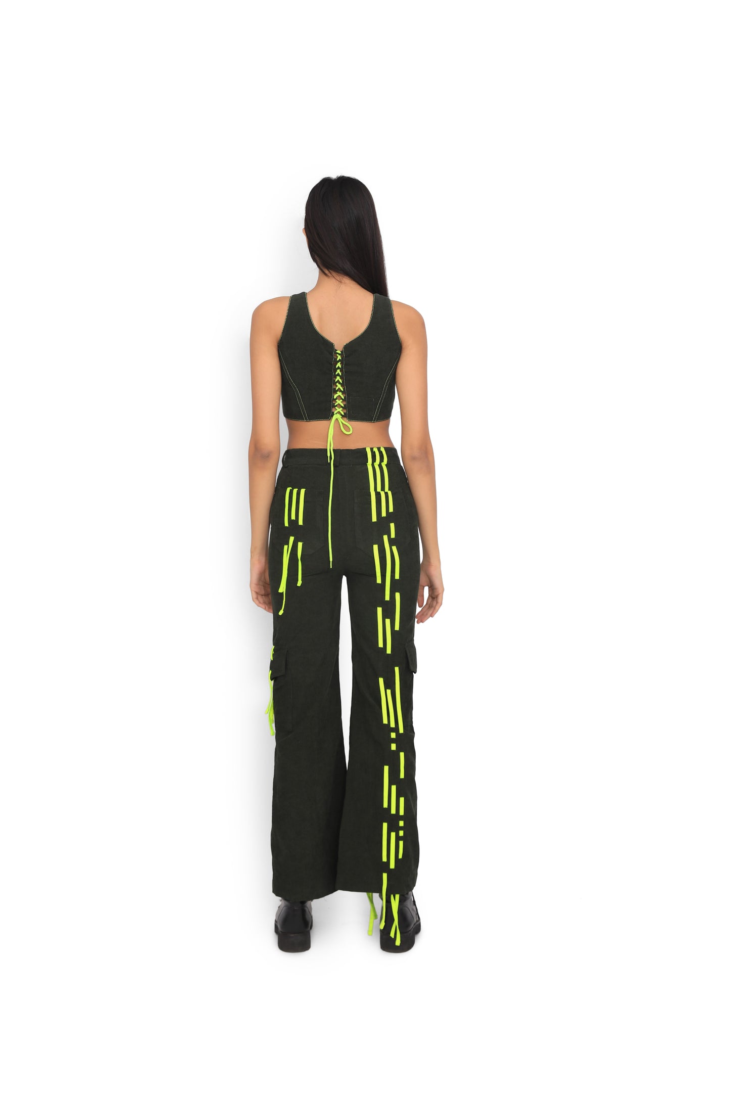 Bottle Green Sleeveless Corset Top & Weave Track Pants Set