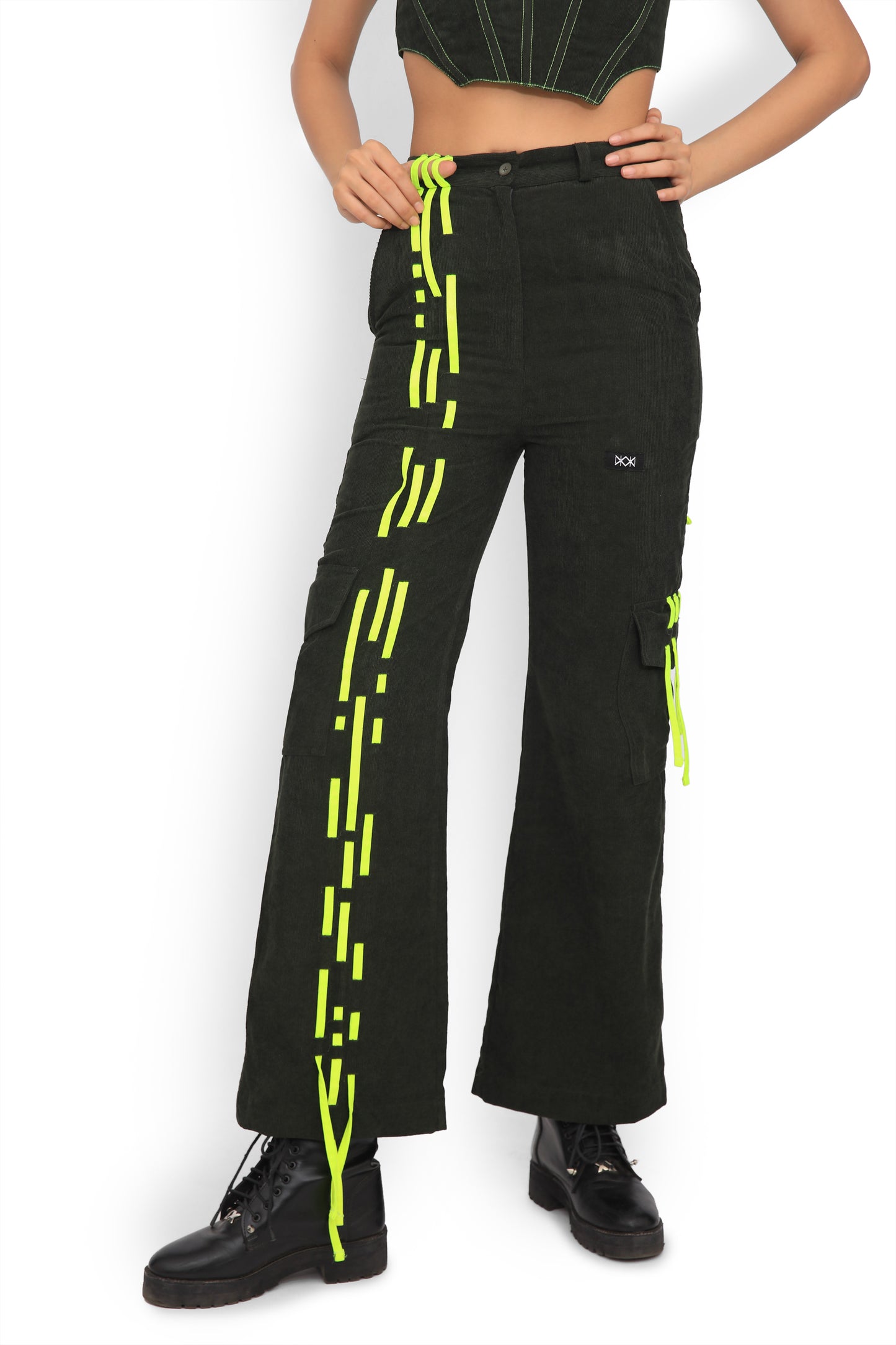 Bottle Green Sleeveless Corset Top & Weave Track Pants Set