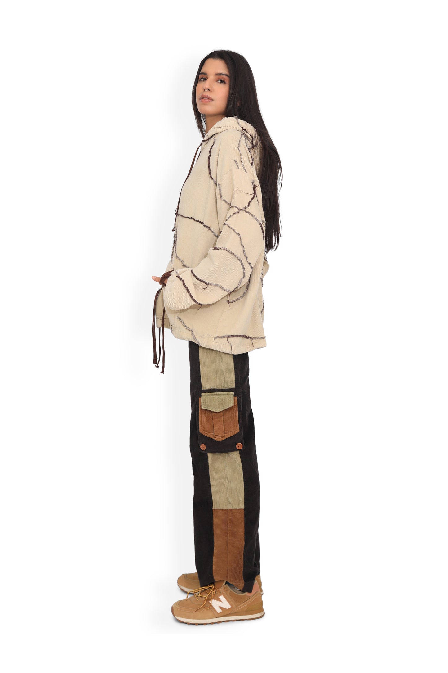 Beige Threaded Map Hoodie