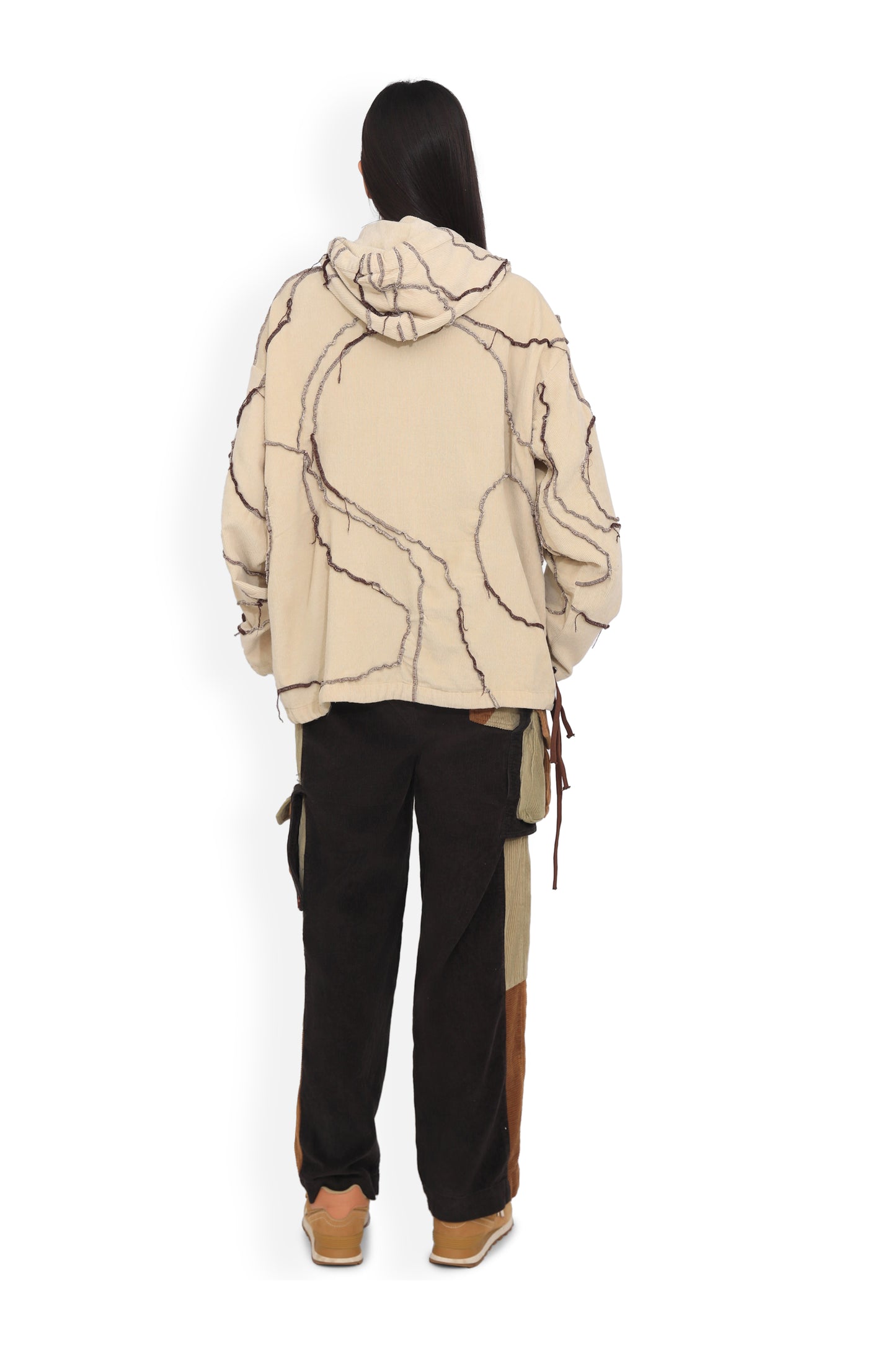 Beige Threaded Map Hoodie