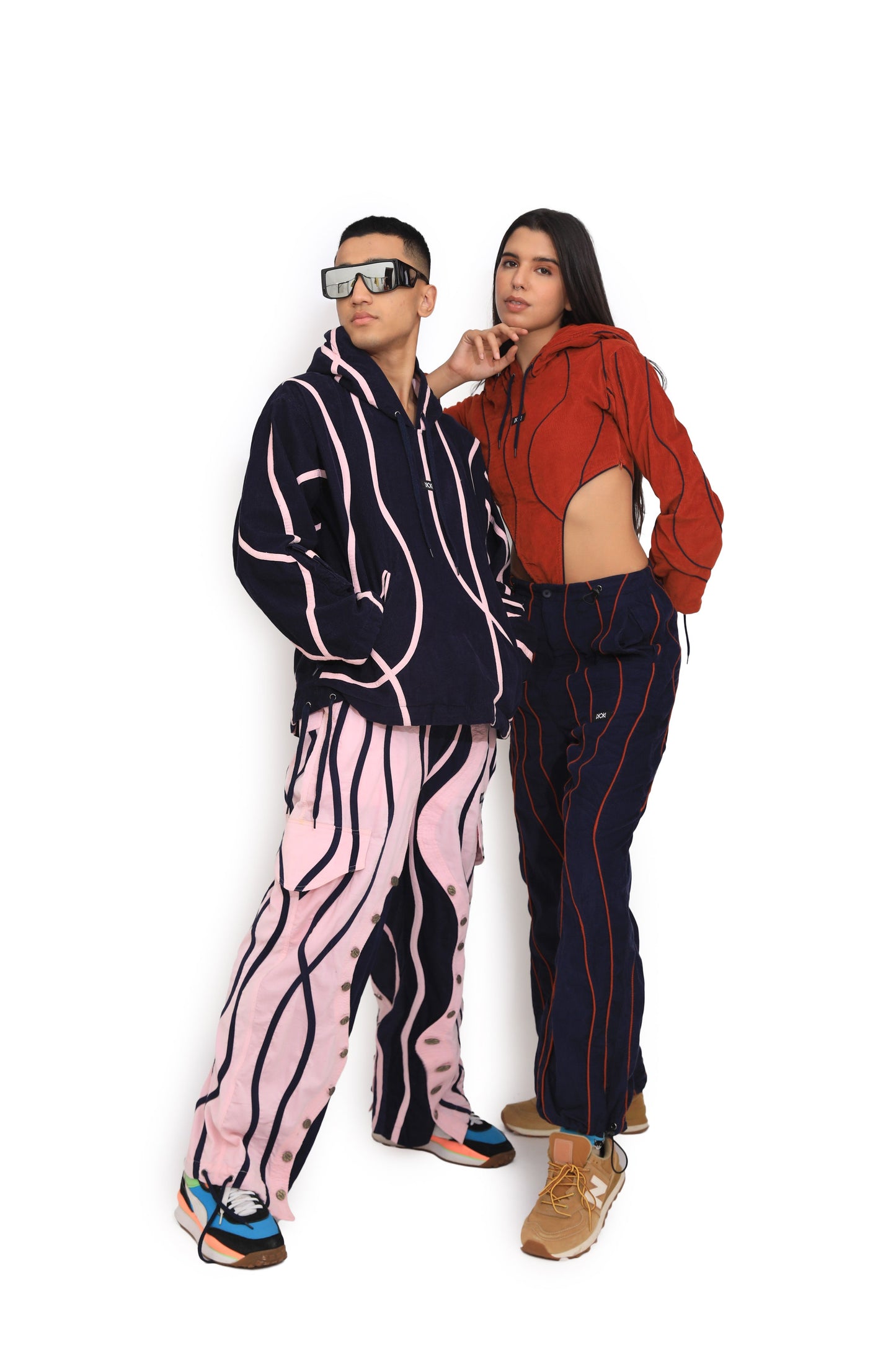 Navy Blue Contrast Piping Track Pants