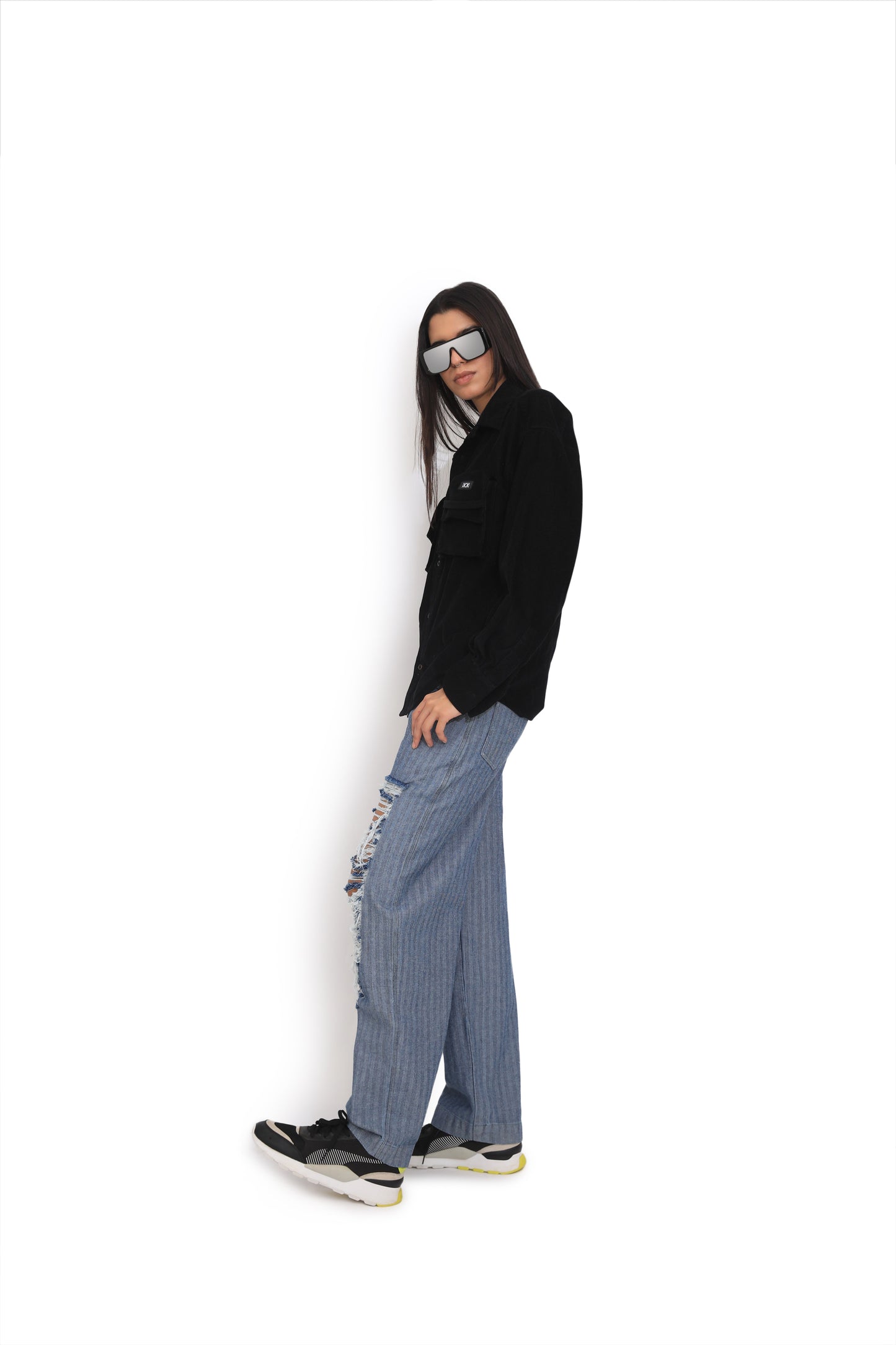 Blue Distressed Denim Pants