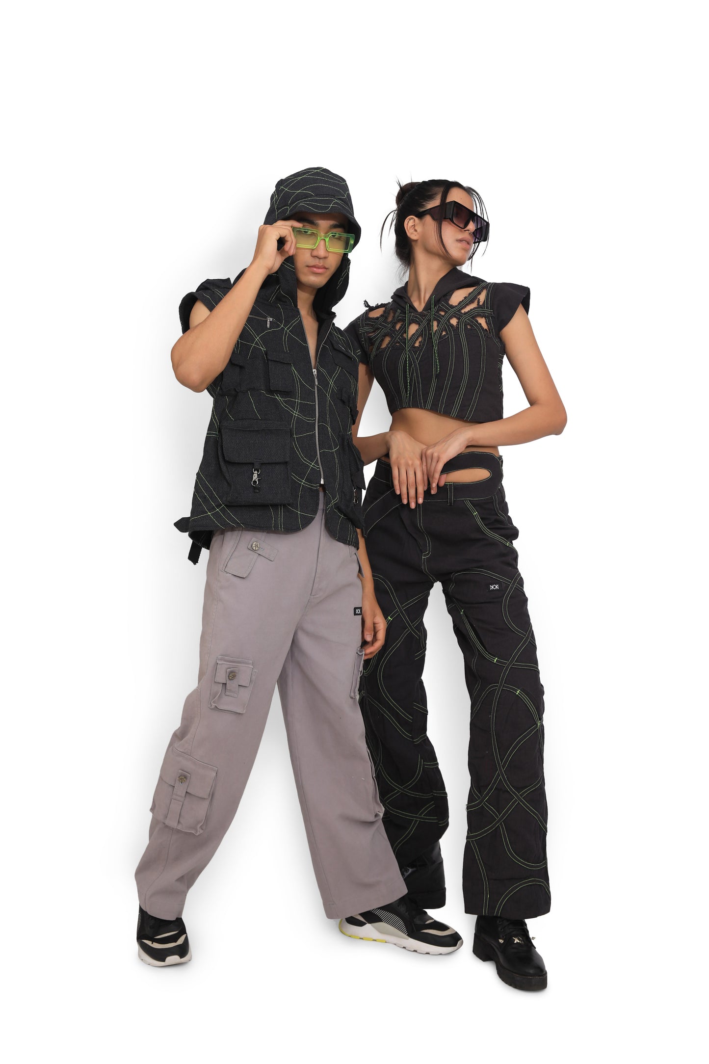 Grey Denim Hoodie Crop Top