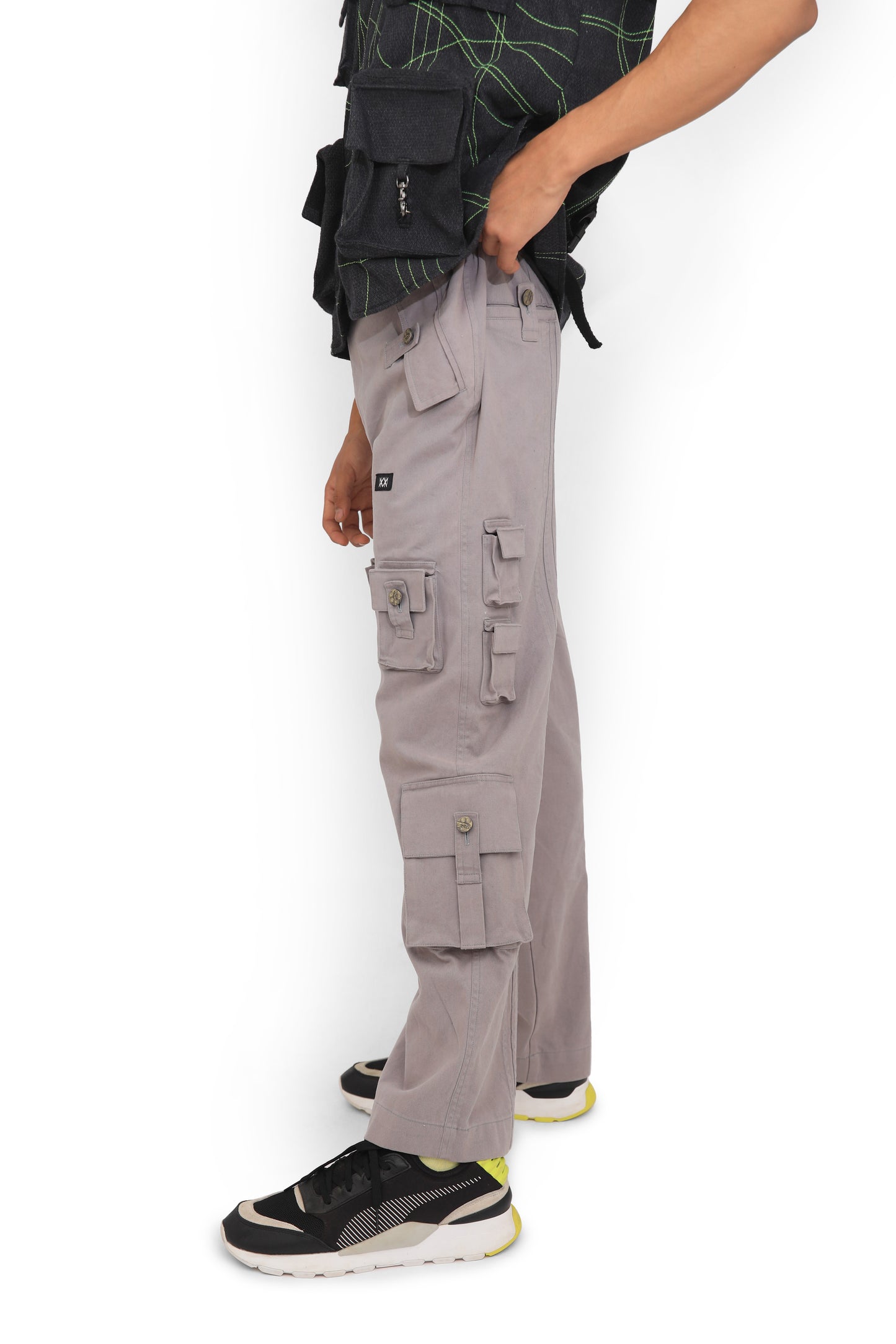 Grey Denim Cargo Pants