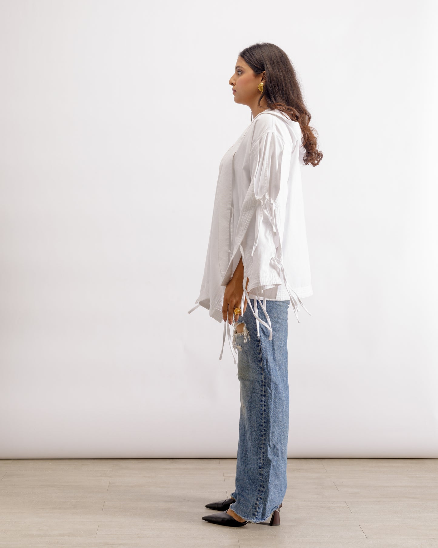 White Deconstructed Denim Cape Jacket