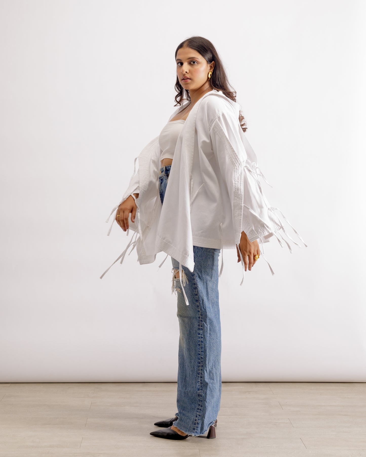 White Deconstructed Denim Cape Jacket