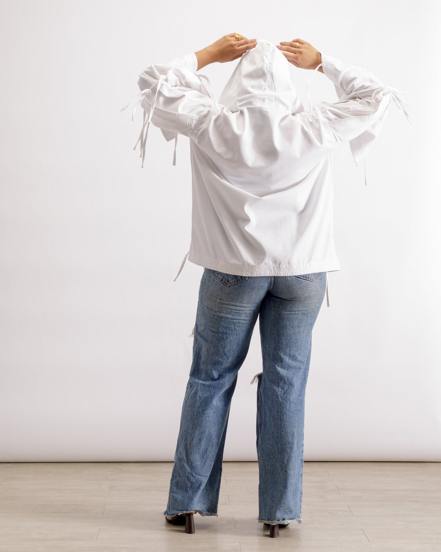 White Deconstructed Denim Cape Jacket