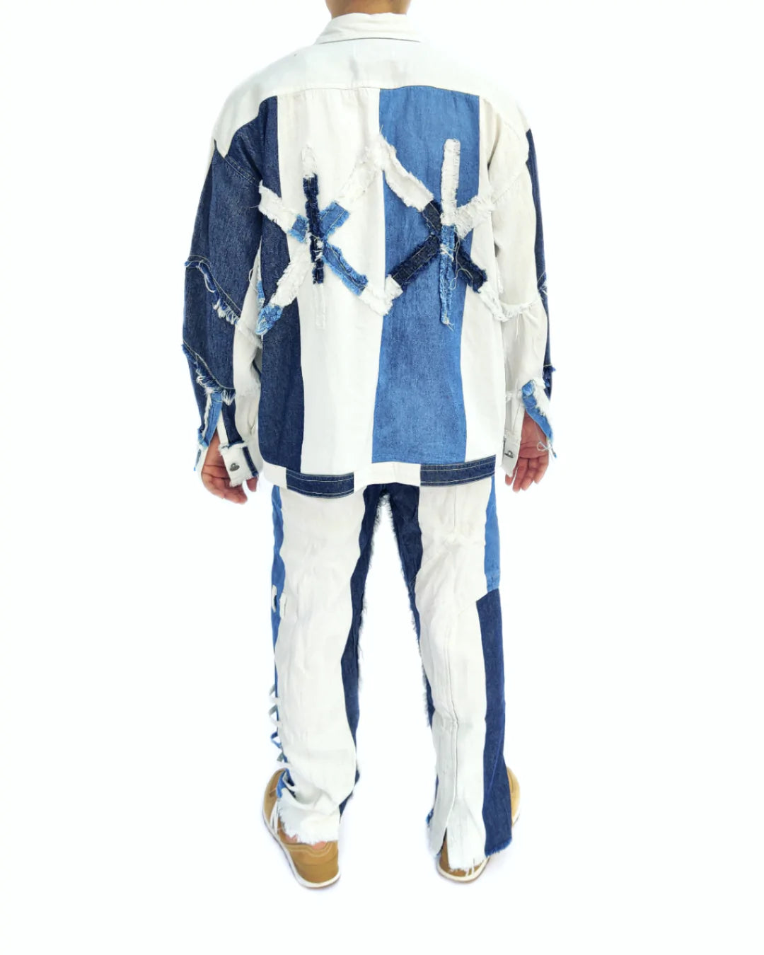 Blue Colour Block Denim Pants