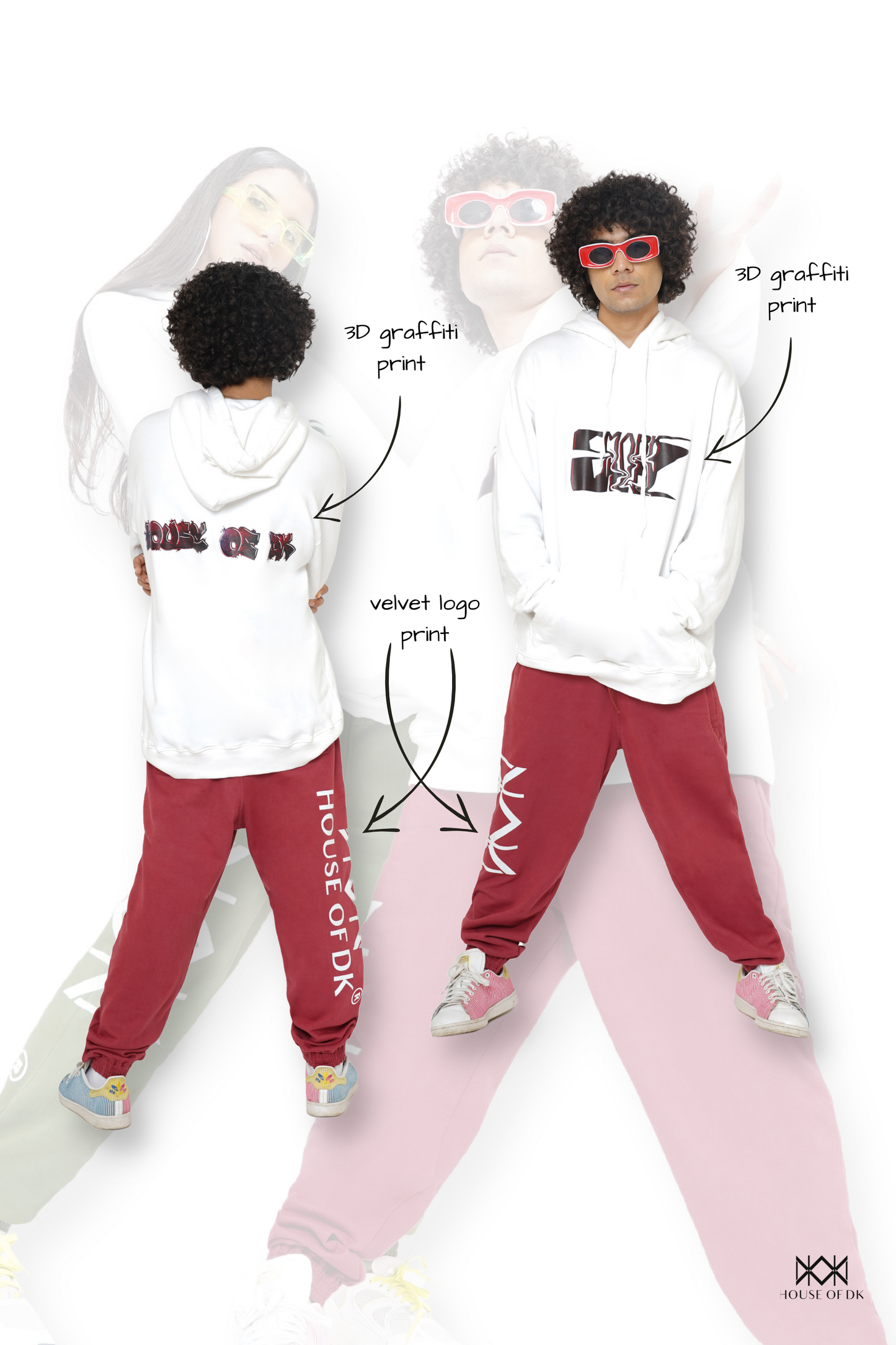 White Mark Graphic Hoodie & Burnt Burgundy Monogram Sweatpants Set