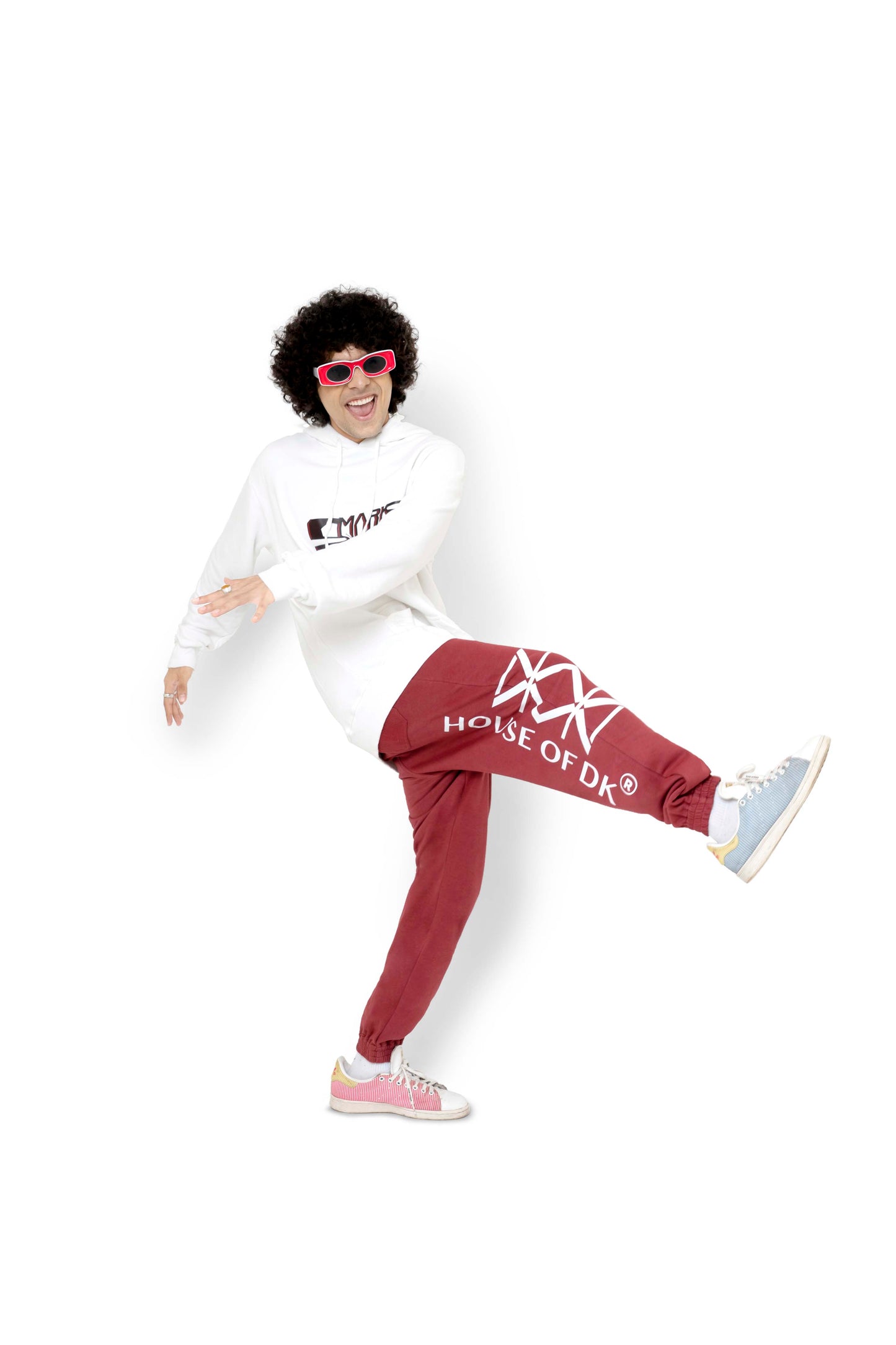 White Mark Graphic Hoodie & Burnt Burgundy Monogram Sweatpants Set