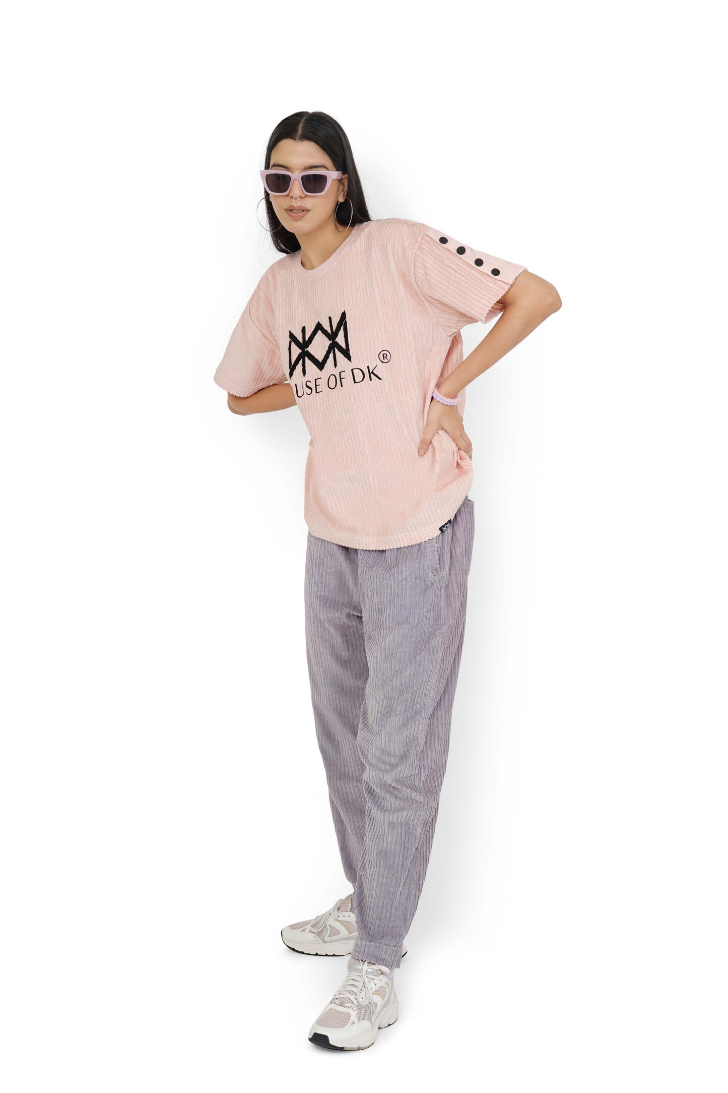 Summer Pink Hi-Low T-Shirt & Smokey Grey Track Pants Set