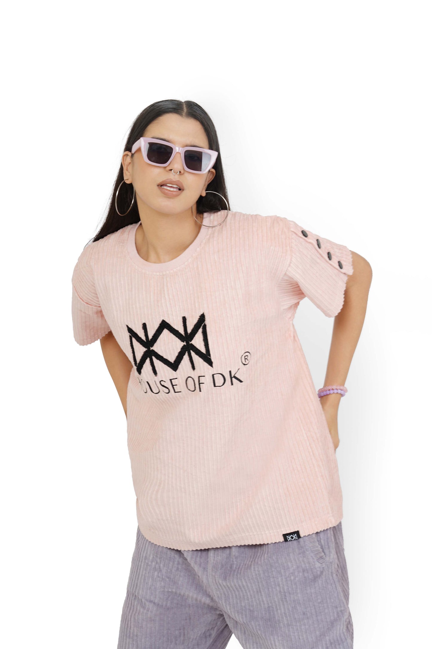 Summer Pink Hi-Low T-Shirt & Smokey Grey Track Pants Set