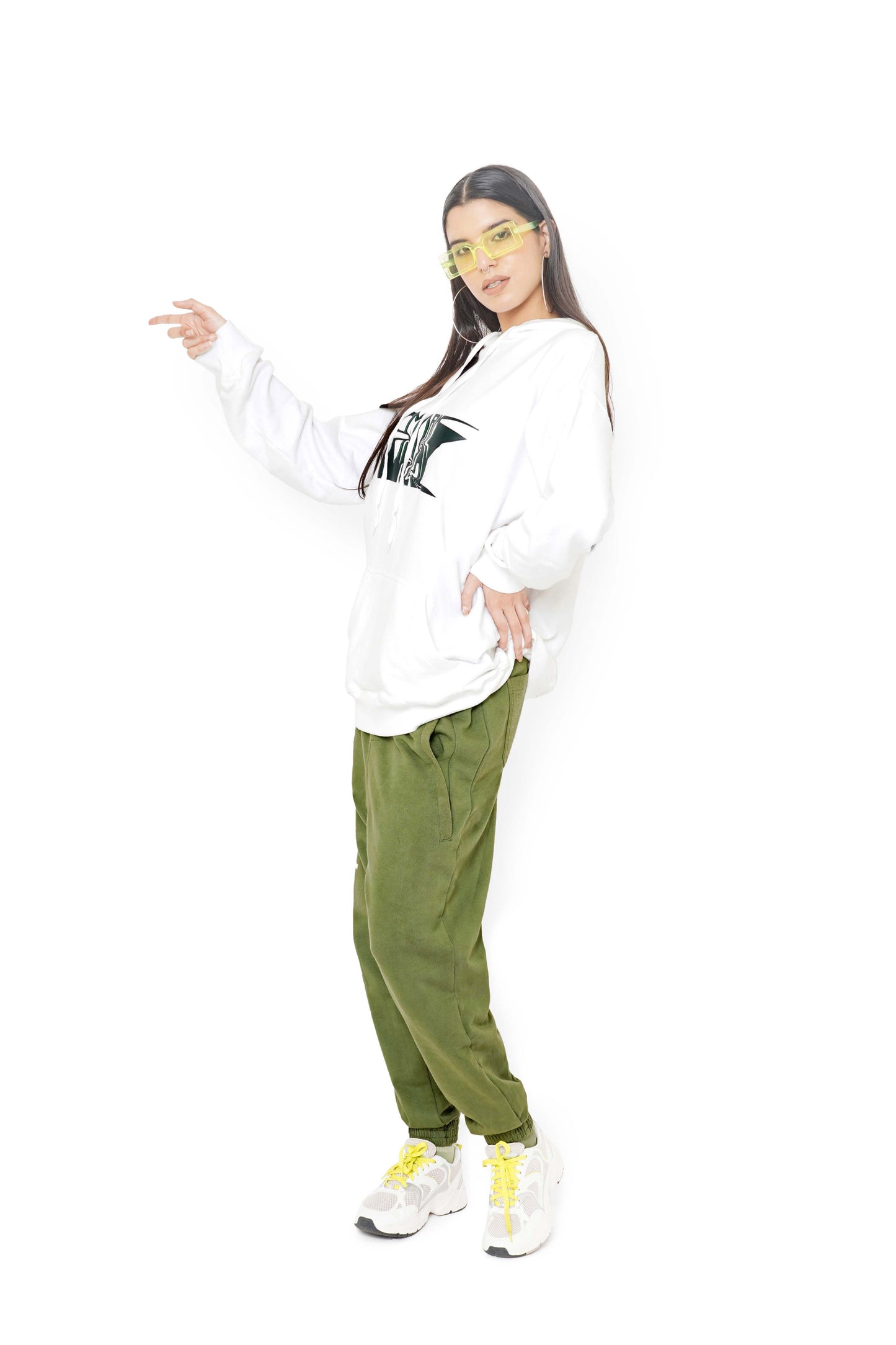 White Mark Graphic Hoodie & Bamboo Green Monogram Sweatpants Set