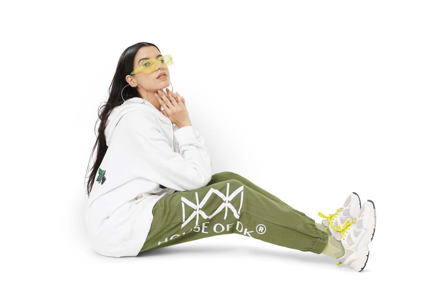 White Mark Graphic Hoodie & Bamboo Green Monogram Sweatpants Set