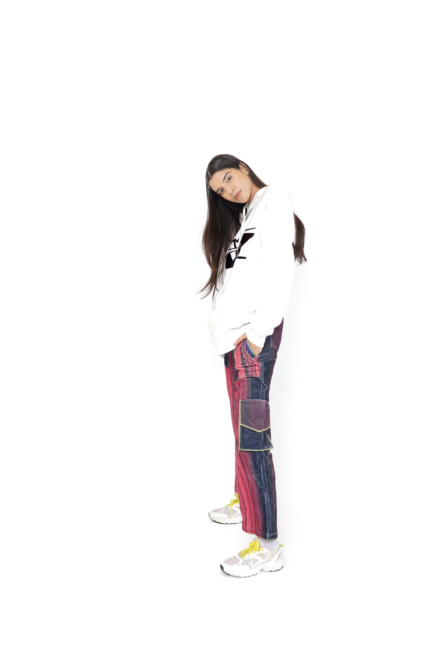 White Mark Graphic Hoodie & Magenta Rush Grainy Cargo Track Pants Set