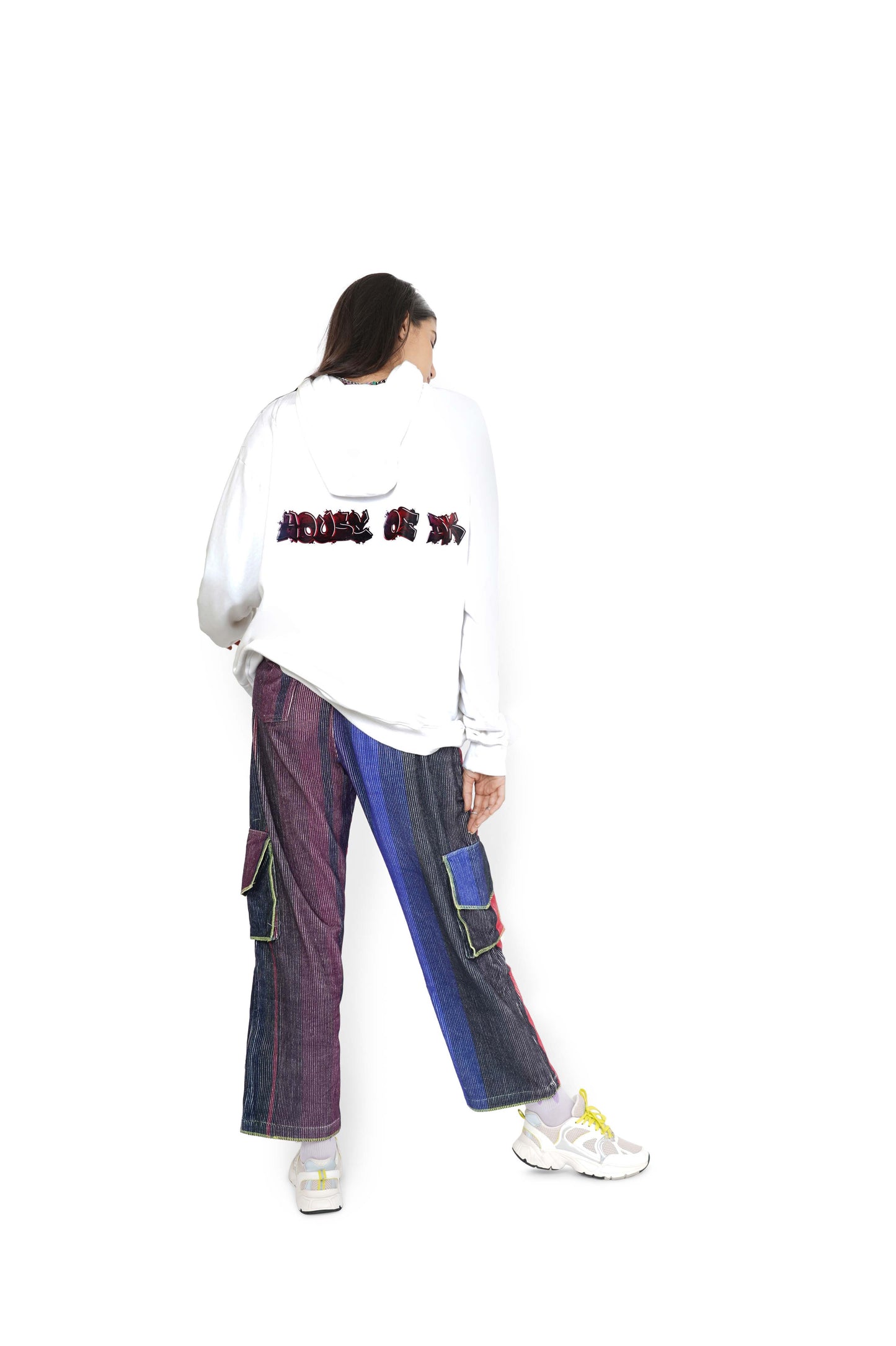 White Mark Graphic Hoodie & Magenta Rush Grainy Cargo Track Pants Set