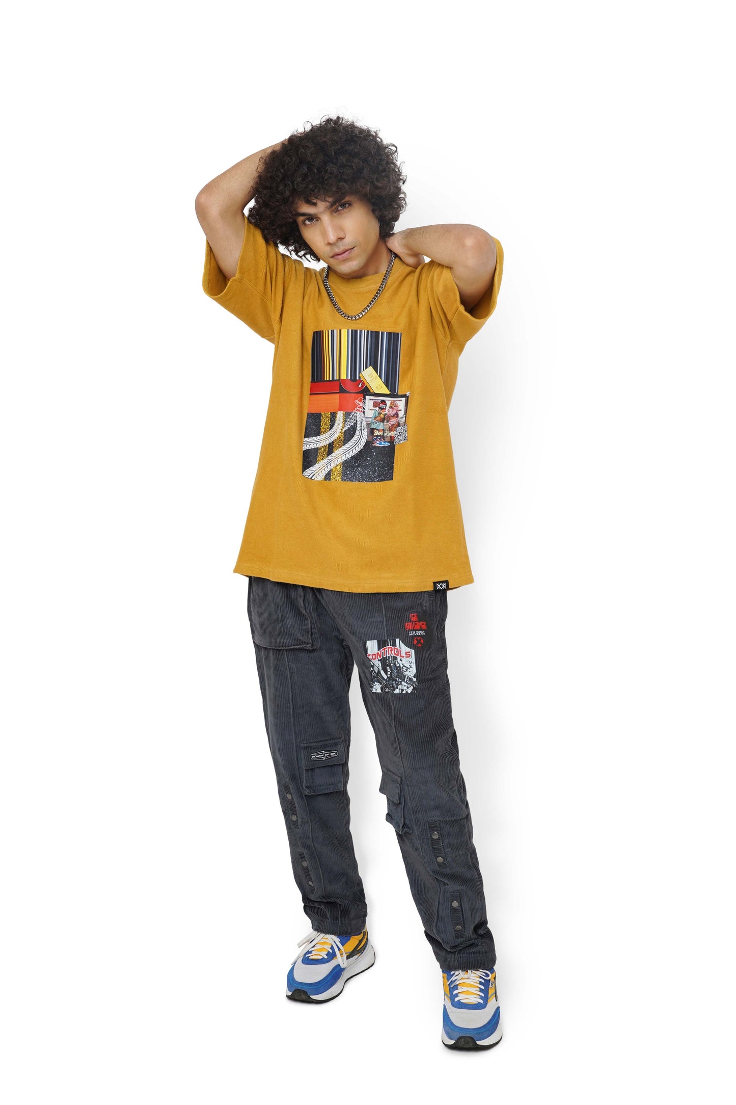 Mustard Wood Graphic T-Shirt & Carbon Grey Control Cargo Track Pants Set