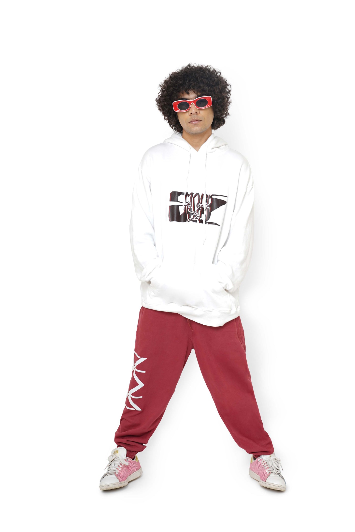 White Mark Graphic Hoodie & Burnt Burgundy Monogram Sweatpants Set