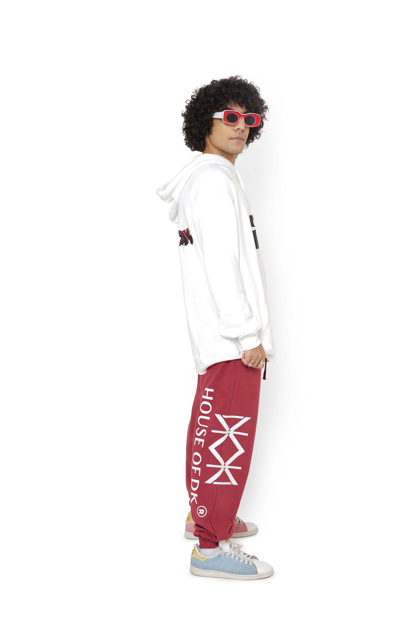 White Mark Graphic Hoodie & Burnt Burgundy Monogram Sweatpants Set