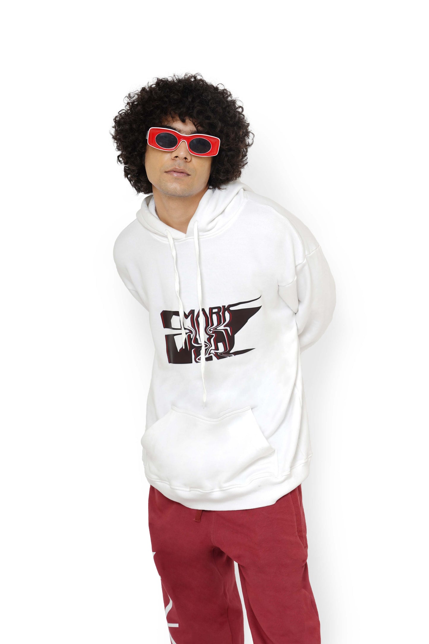 White Mark Graphic Hoodie & Burnt Burgundy Monogram Sweatpants Set