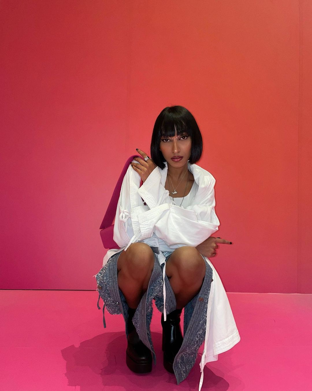 White Deconstructed Denim Cape Jacket