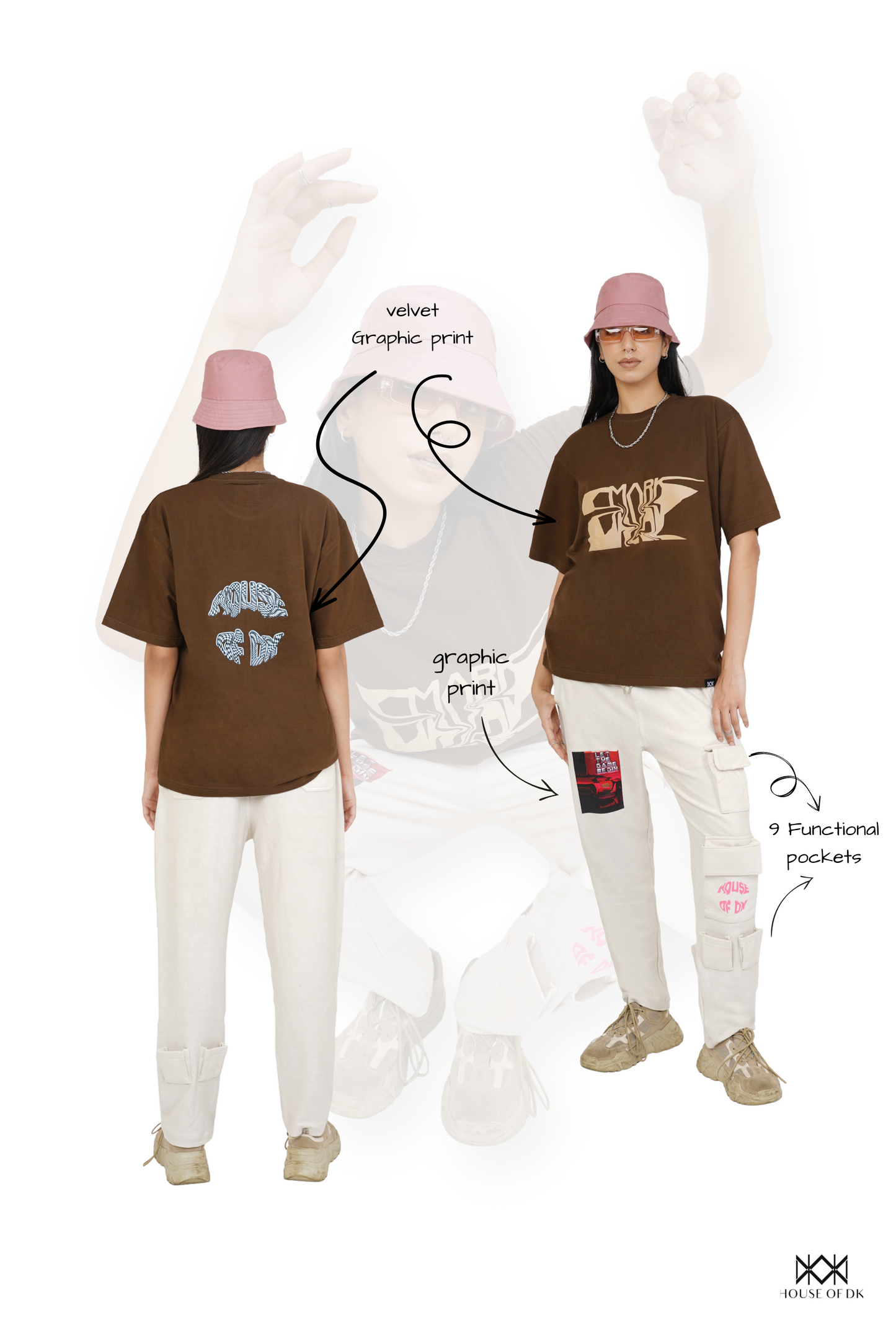 Nut Brown Mark T-Shirt & Cane Beige Utility Cargo Track Pants Set