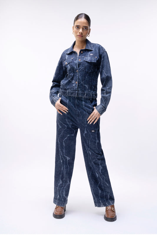 Textured Denim Cropped Jacket