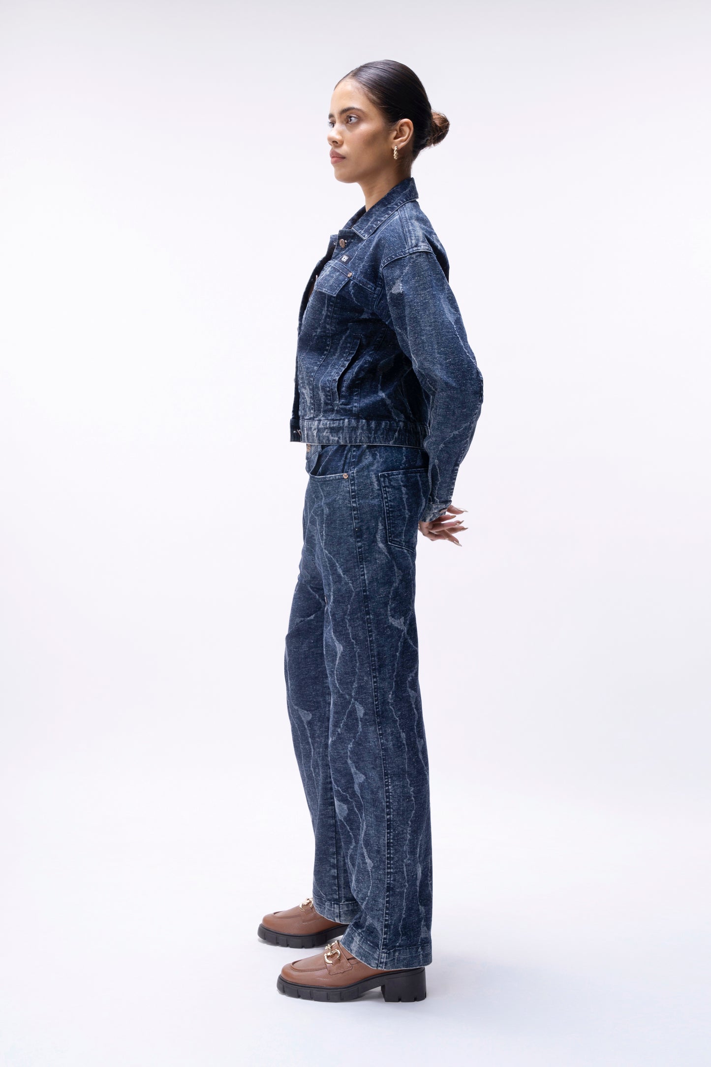 Textured Denim Pants