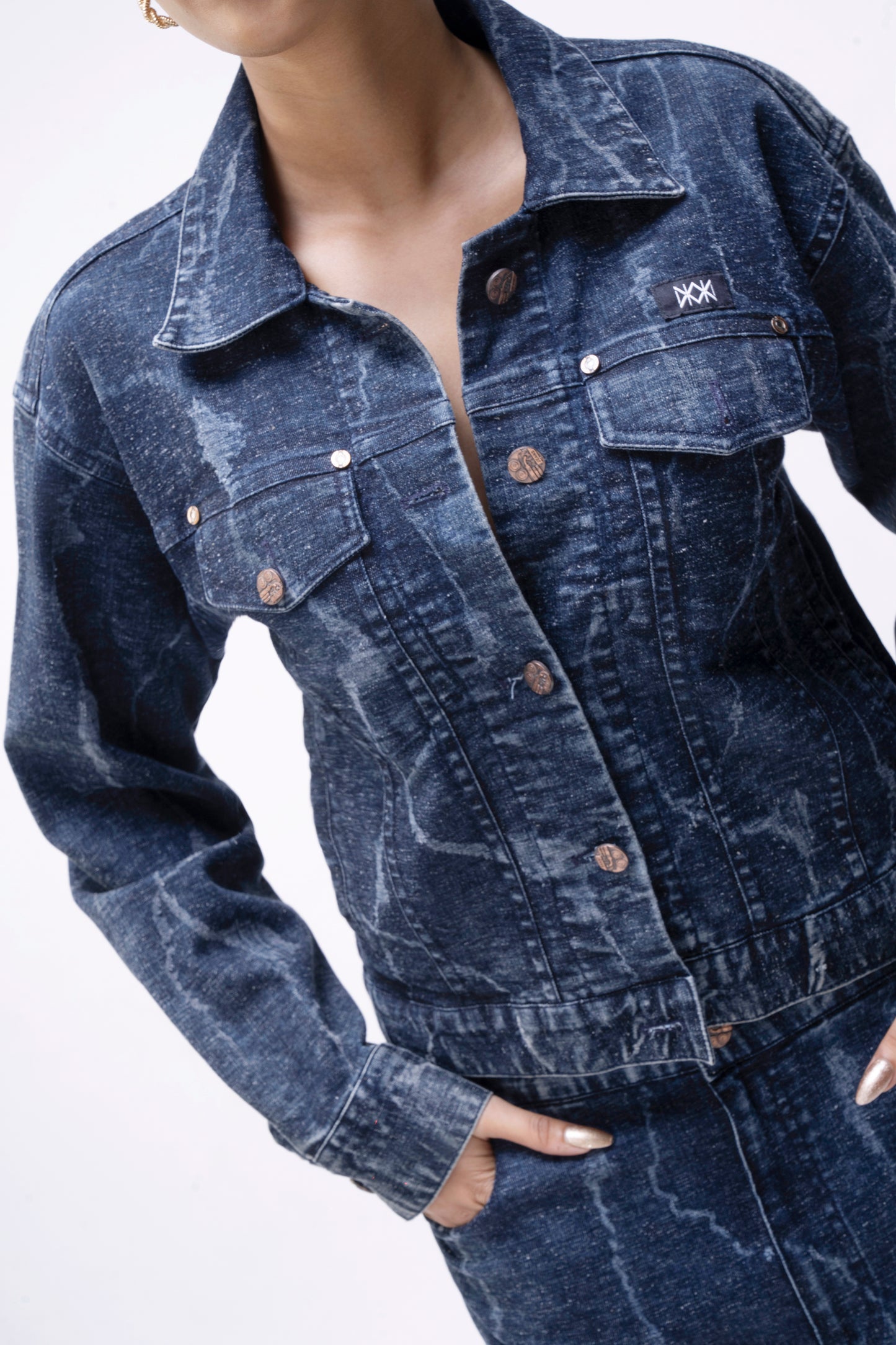 Textured Denim Pants