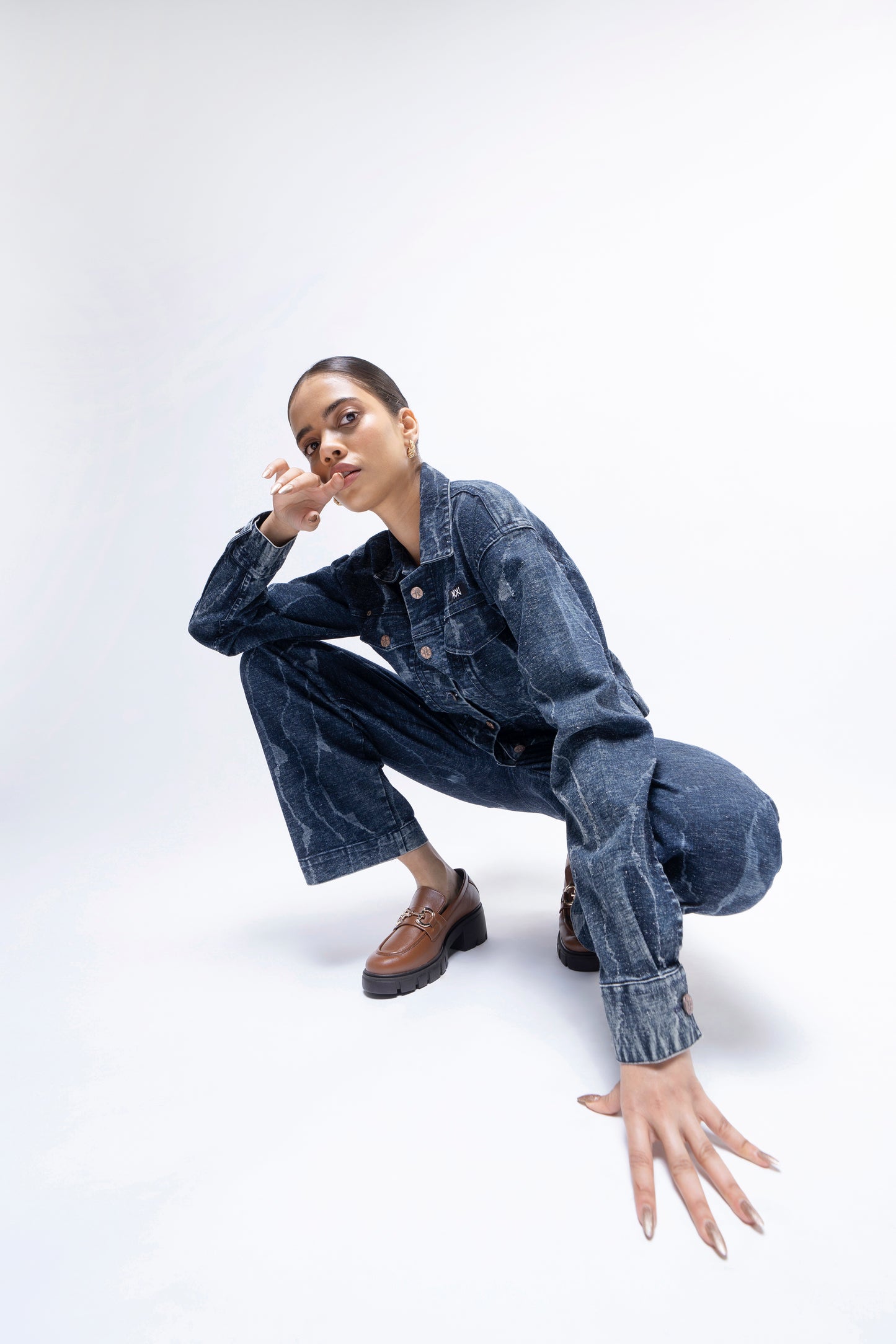 Textured Denim Pants